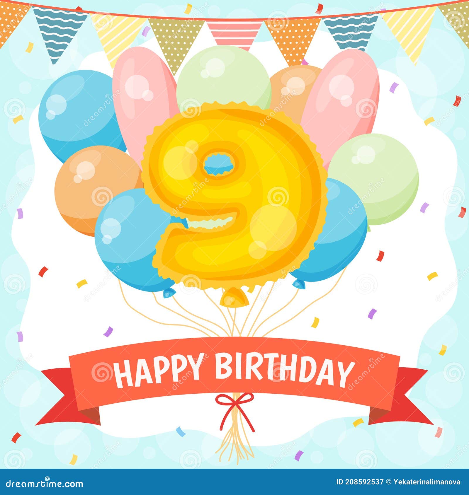 Happy Birthday Greeting Card with Big Foil Number Balloon Stock Vector ...
