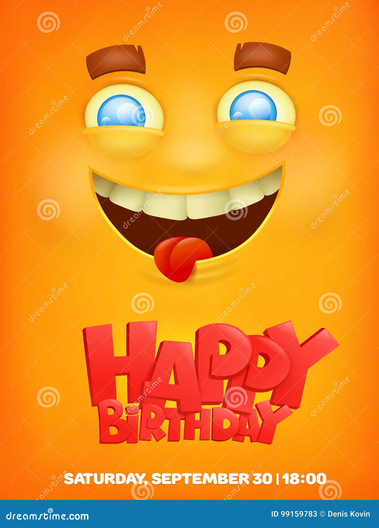 Happy Birthday Greeting Card with Emoji Smile Face Stock Illustration ...