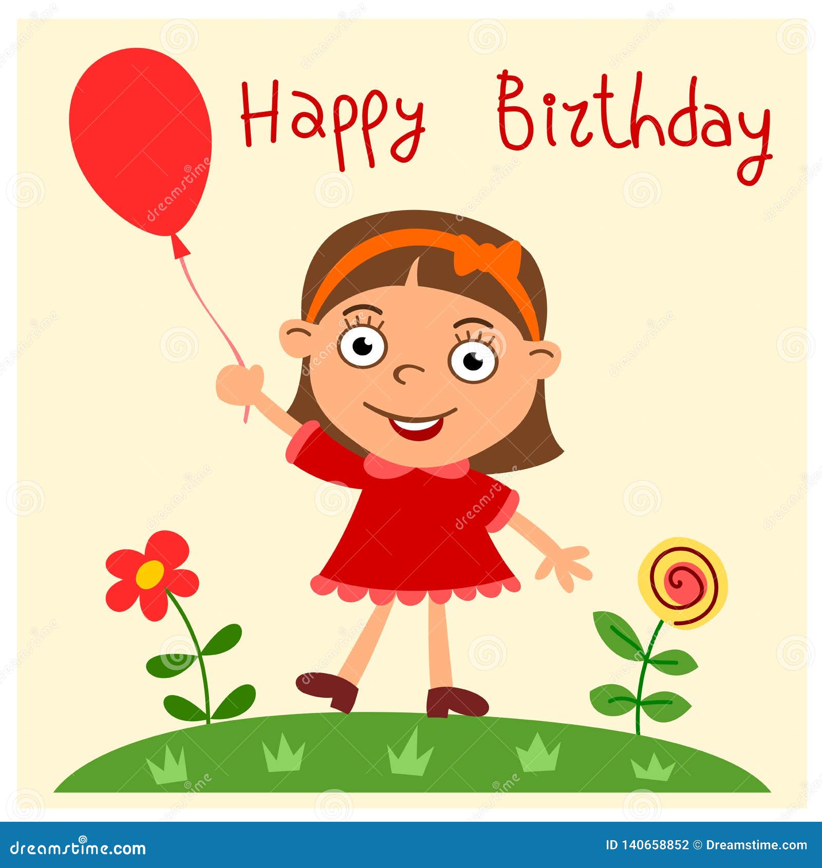 Happy Birthday - Greeting Card with Funny Girl Stock Illustration ...