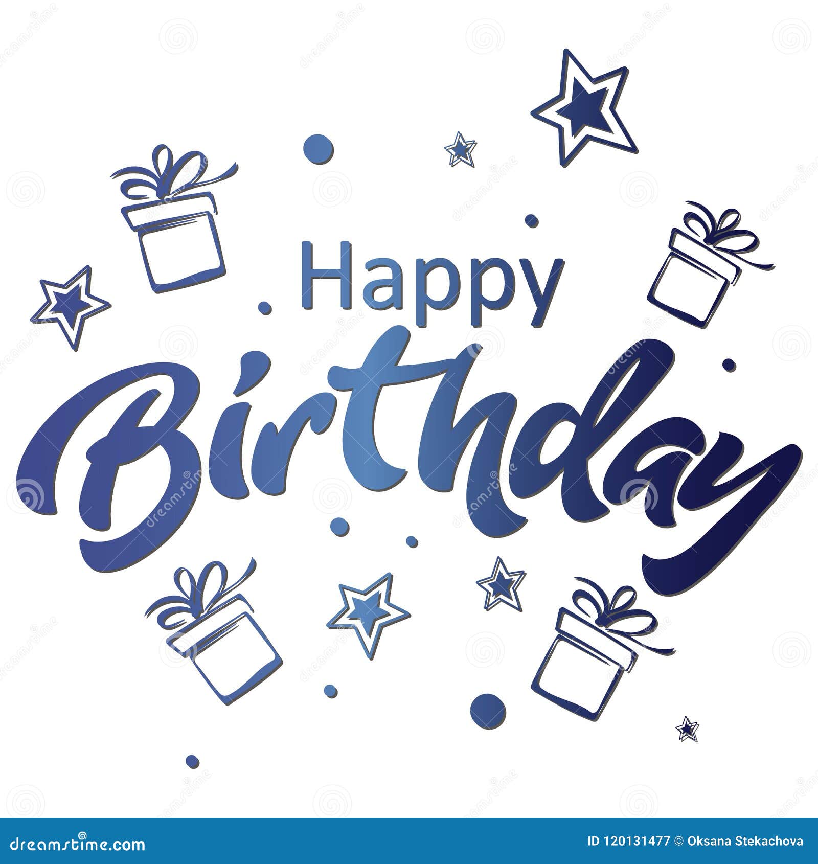 Happy Birthday Greeting Card. Lettering Blue Isolated Illustration on ...