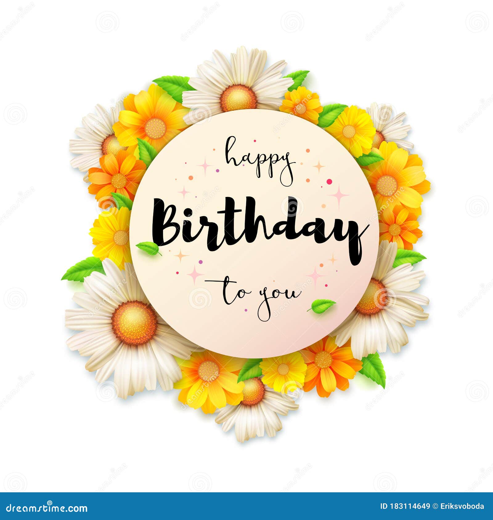 Happy Birthday Greeting Card with Lettering Design. Flower Composition ...
