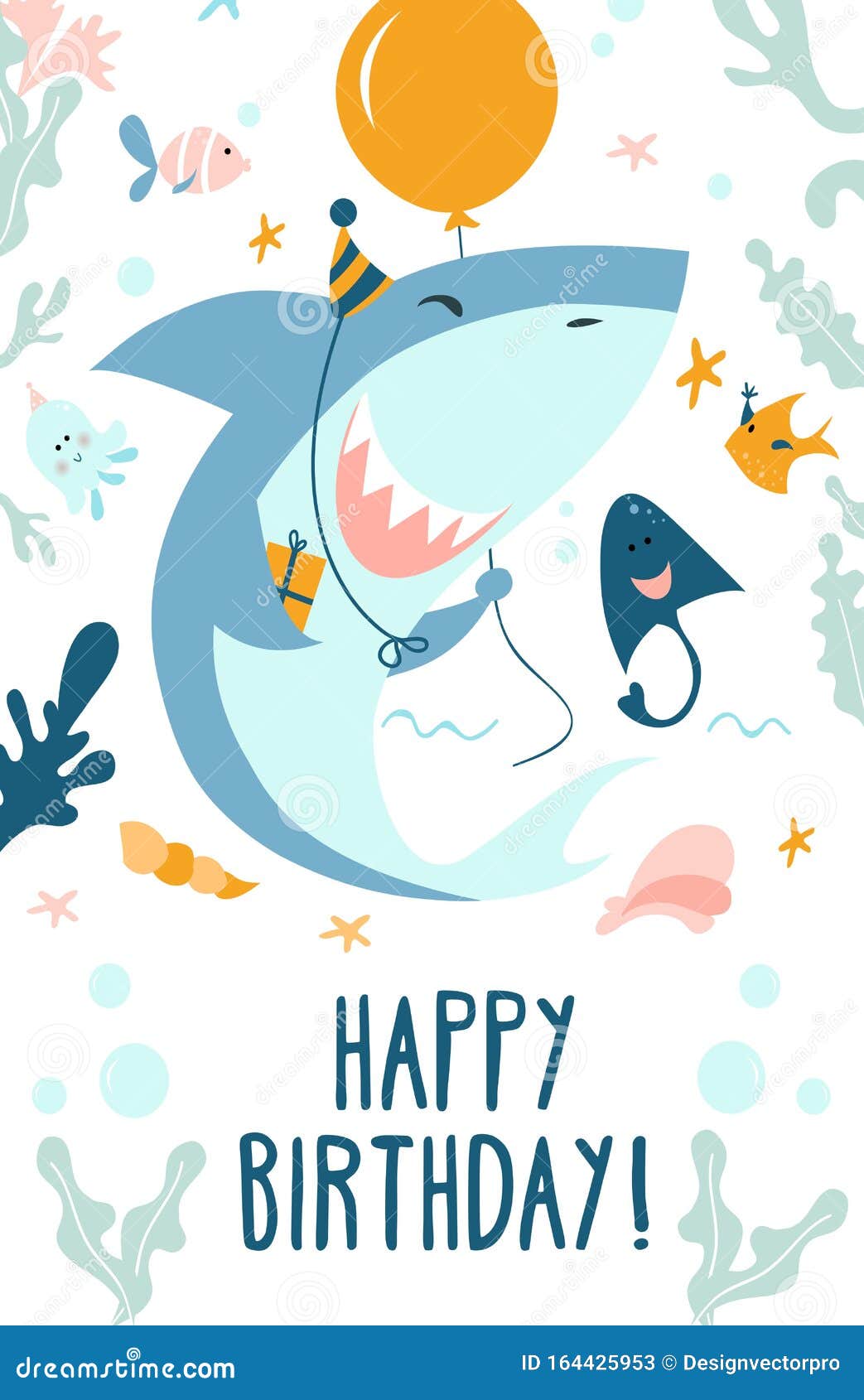 Baby Shark Birthday Greeting Card Template Stock Vector (Royalty