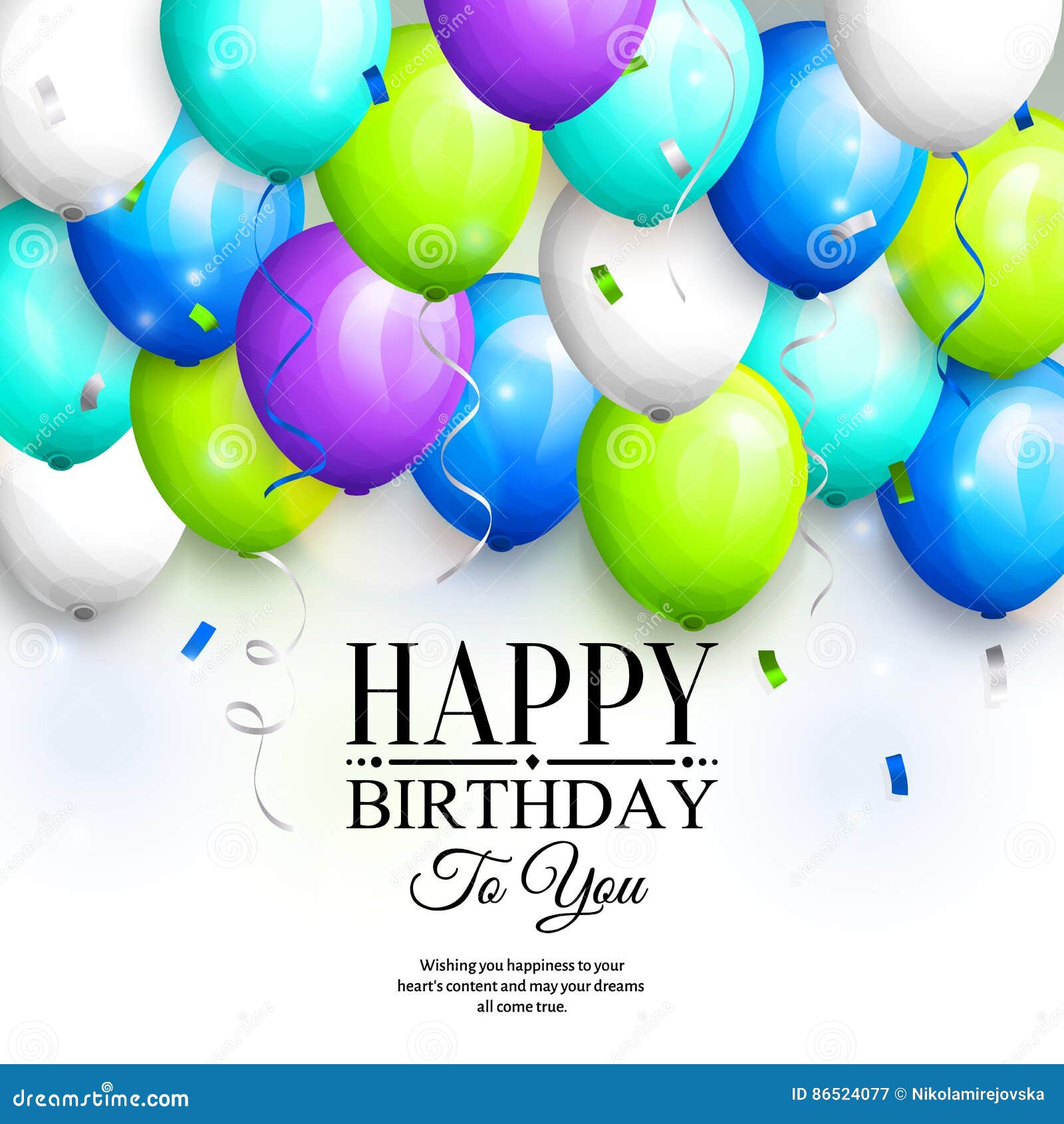 Happy Birthday Greeting Card. Party Colorful Balloons, Streamers ...