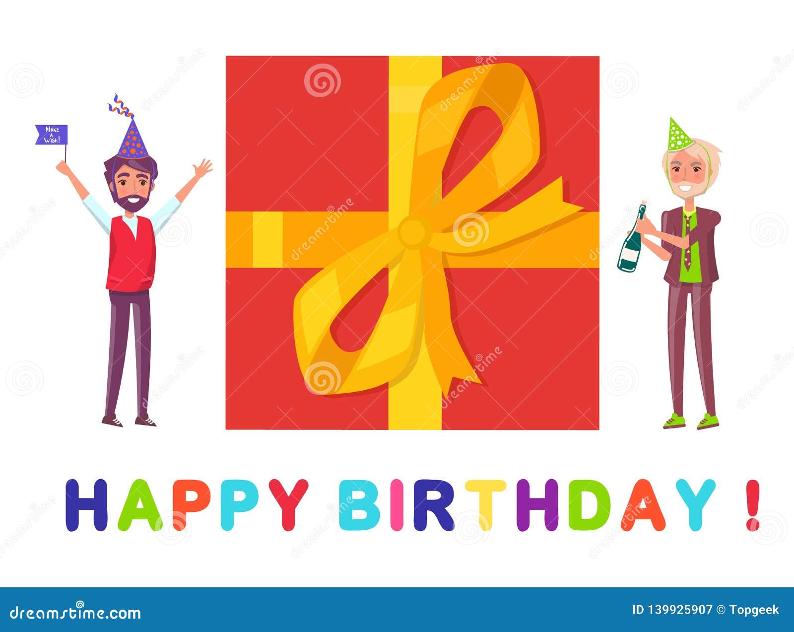 Happy Birthday Greeting Card Present Box And Men Stock Vector Illustration Of Bottle Birthday