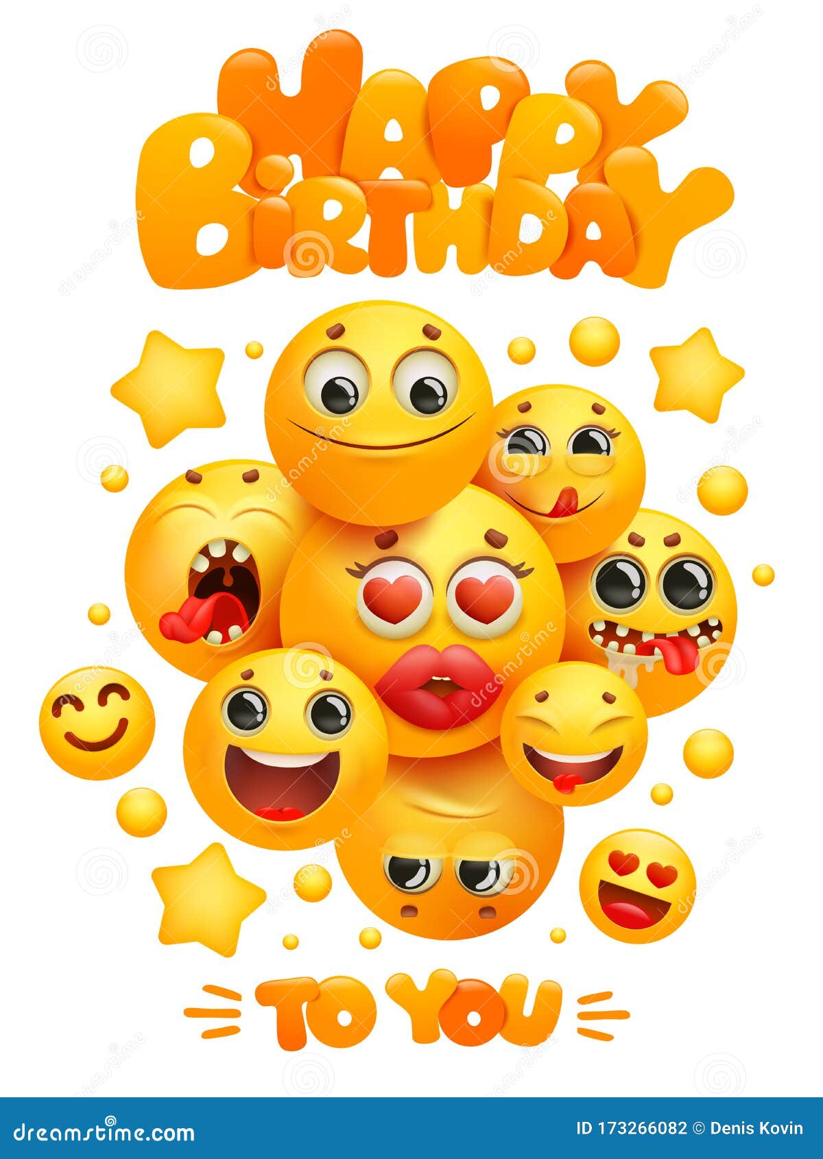 Happy Birthday Greeting Card Template with Group of Emoji Cartoon Yellow  Smile Characters Stock Illustration - Illustration of celebrate,  anniversary: 173266082