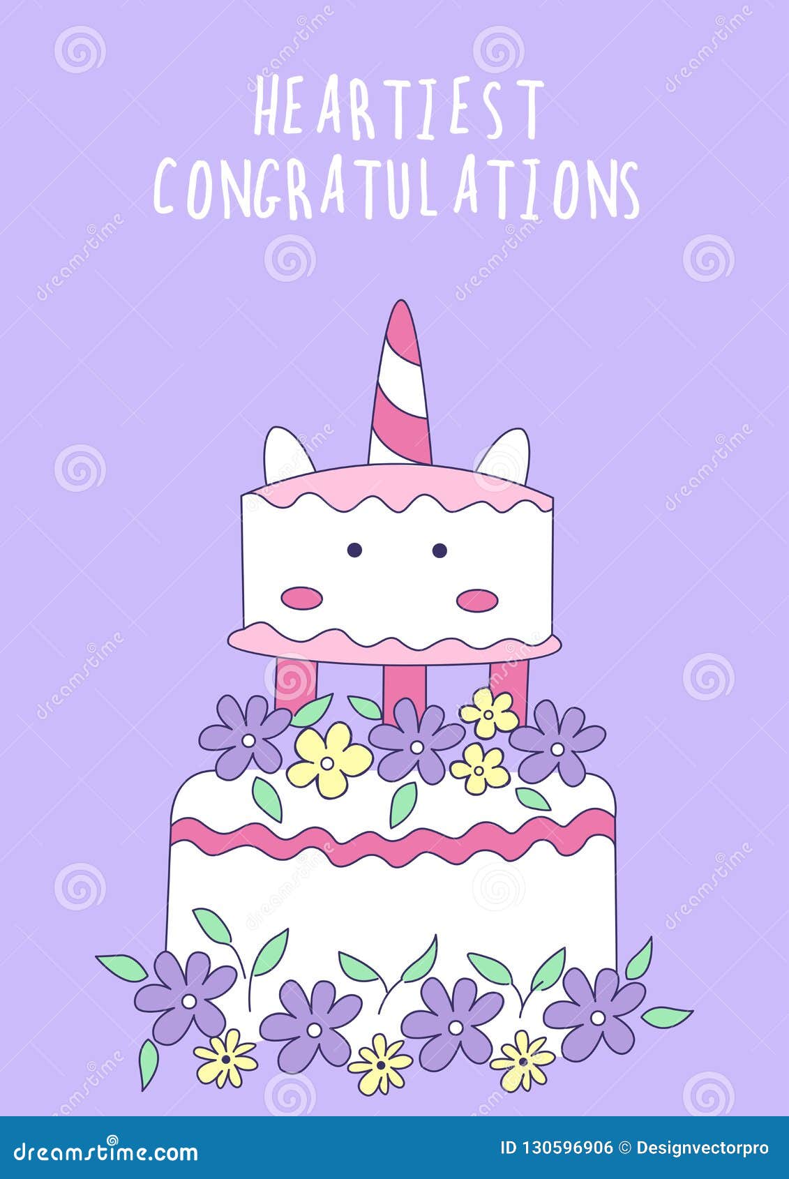 Happy Birthday Greeting Card with Unicorn Cake. Vector ...