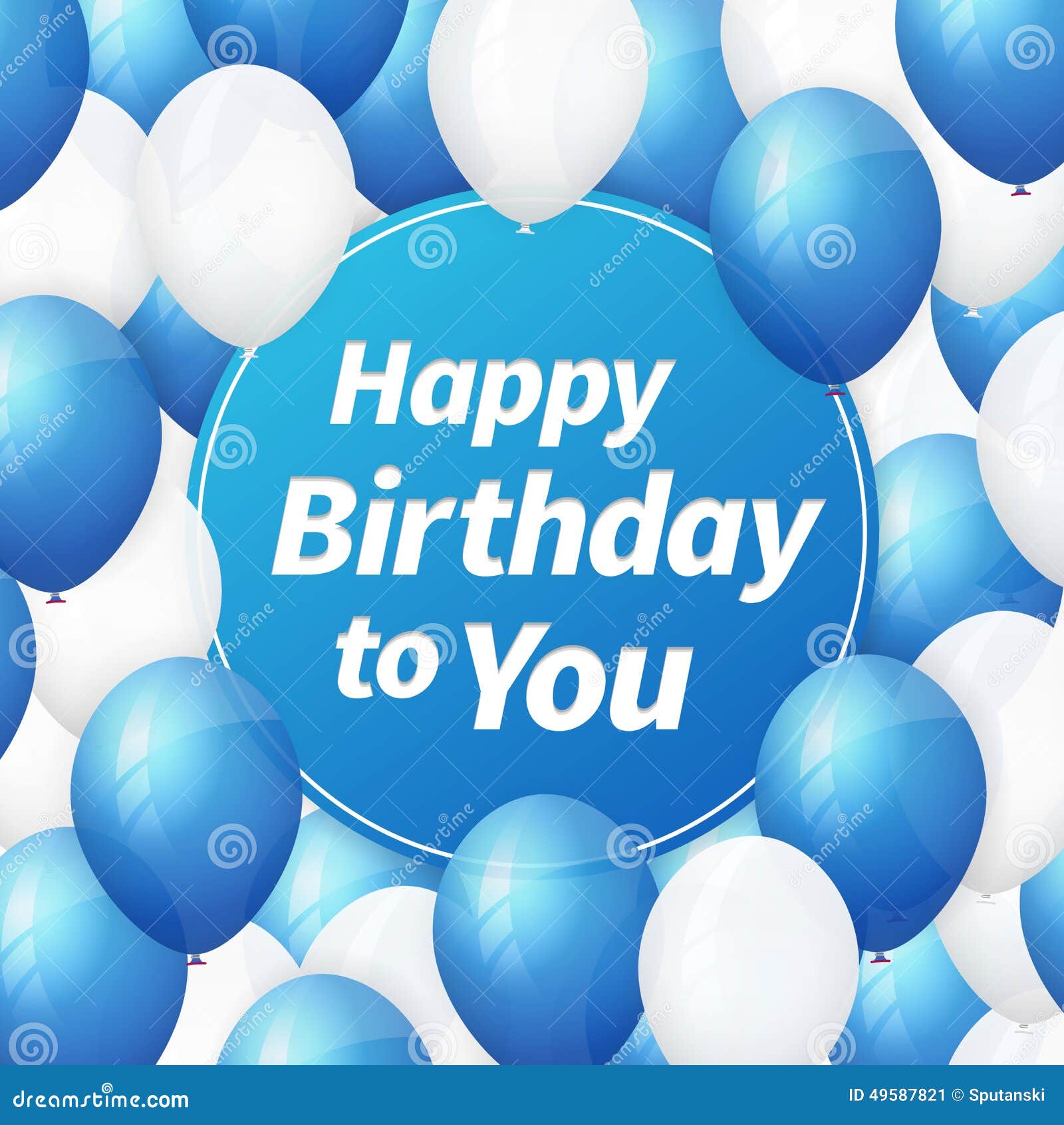  Happy  Birthday  Greeting Card With White And Blue  Balloons  