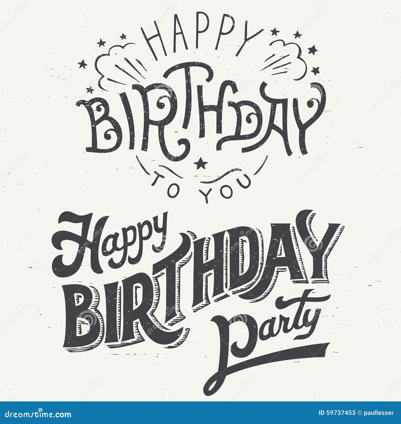 Happy Birthday Hand Drawn Typographic Design Set Stock Vector ...