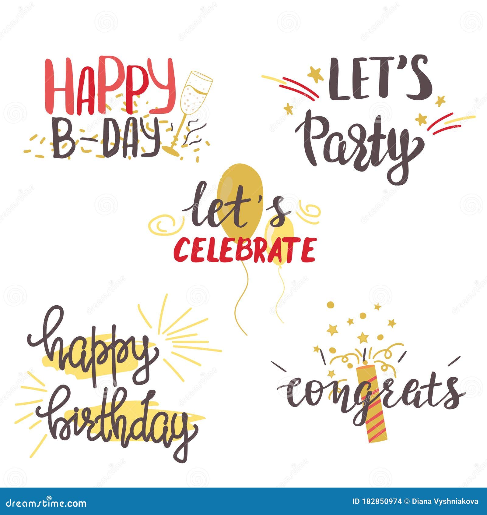 Happy Birthday Hand Lettering Set. Stock Vector - Illustration of ...