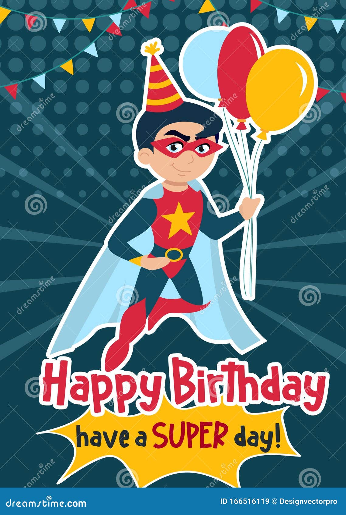 Happy Birthday and Have a Super Day Greeting Card Stock Vector For Superhero Birthday Card Template