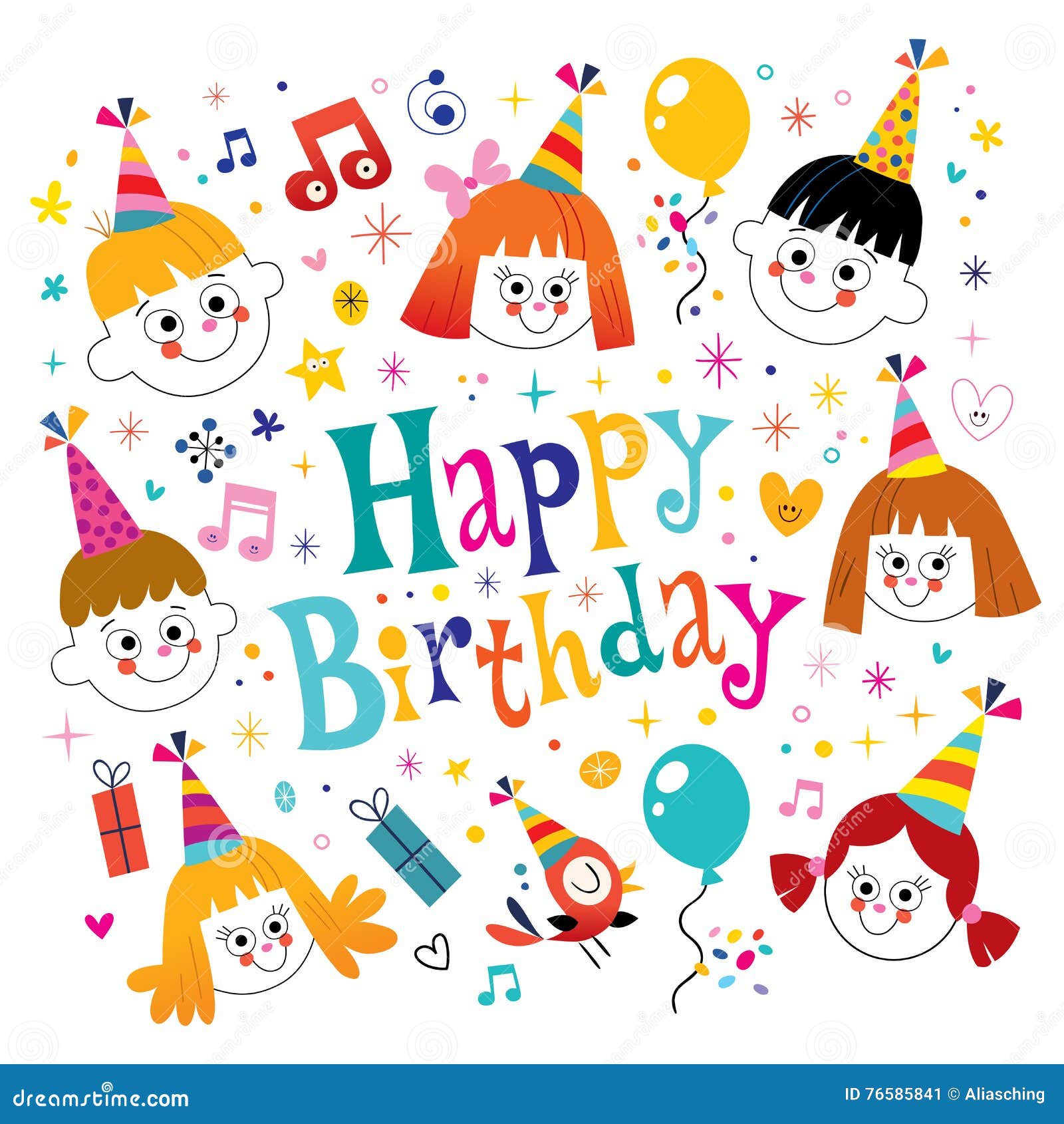 Happy Birthday Kids Greeting Card Stock Vector - Illustration of ...