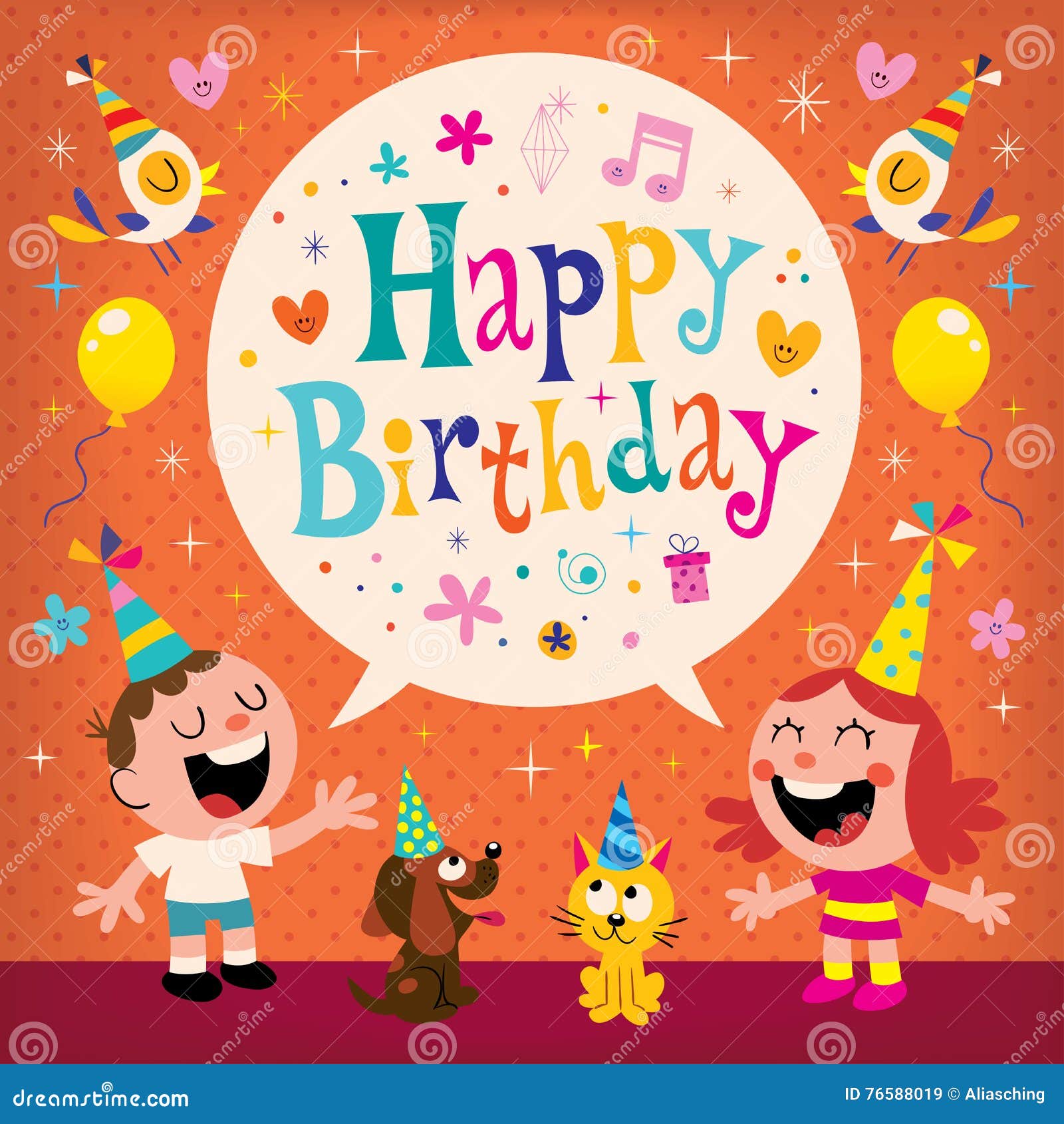 Happy Birthday Kids Greeting Card Stock Vector - Illustration of ...