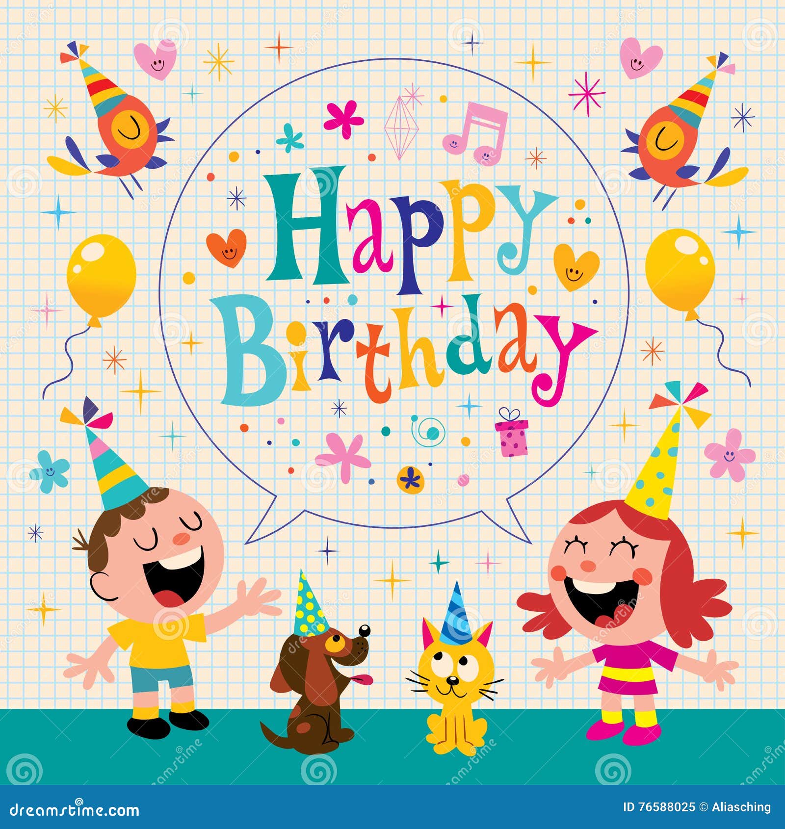 Happy Birthday Kids Greeting Card Stock Vector - Illustration of ...