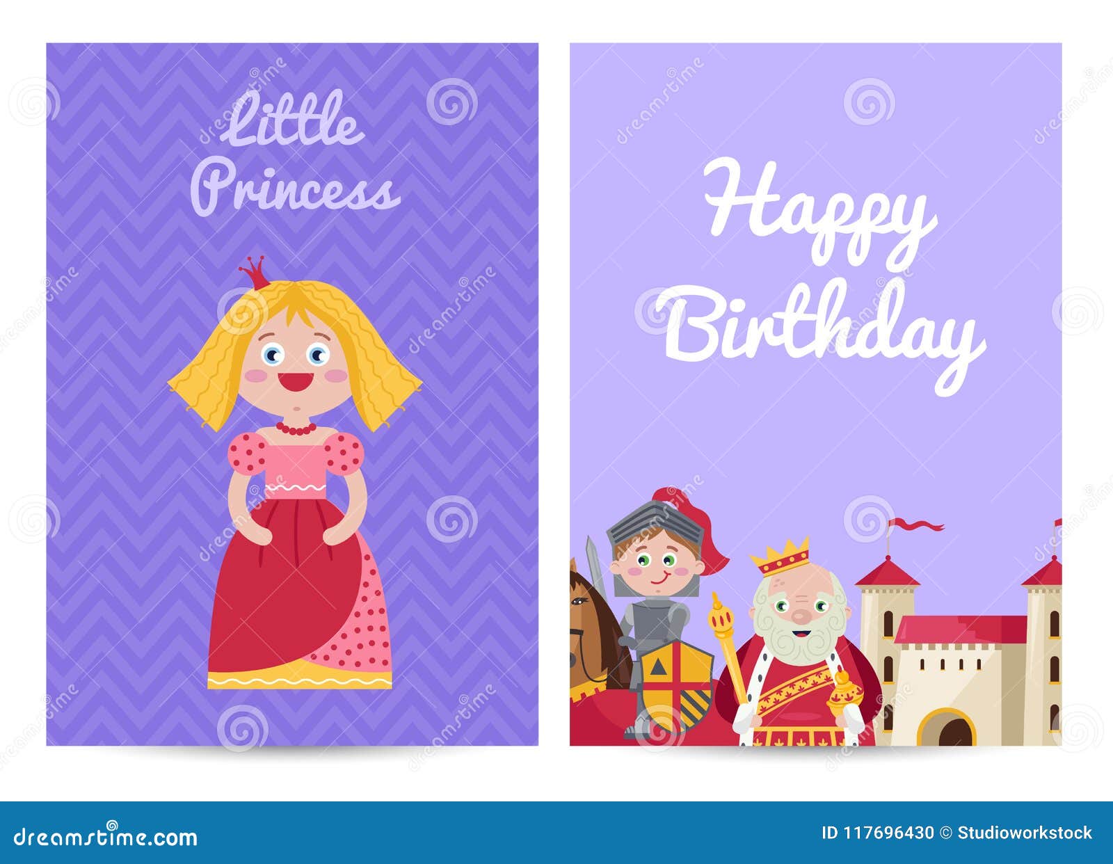 Happy Birthday Kids Postcard with Princess Stock Vector - Illustration ...