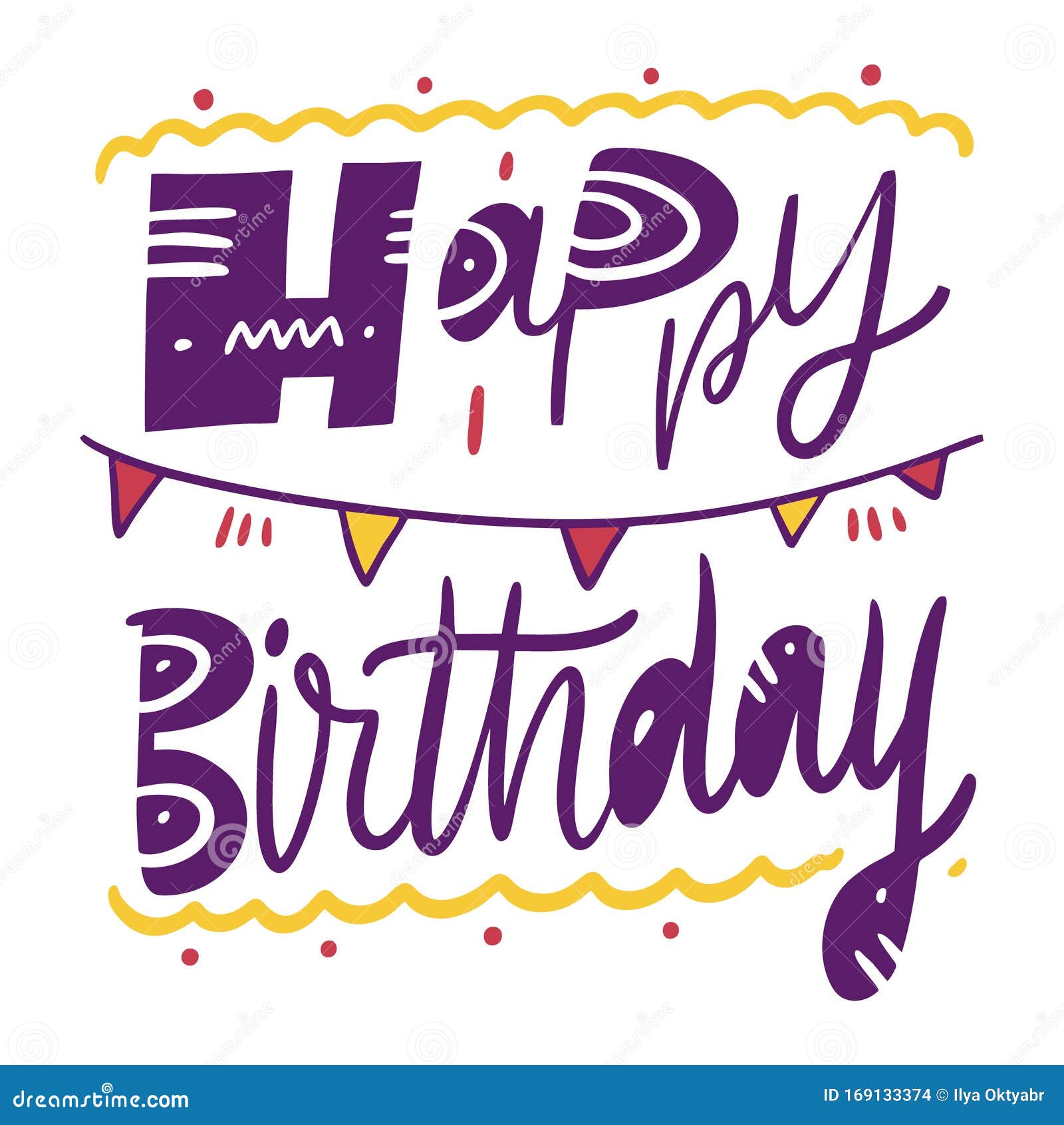 Happy Birthday Lettering. Cartoon Style. Vector Illustration Stock ...