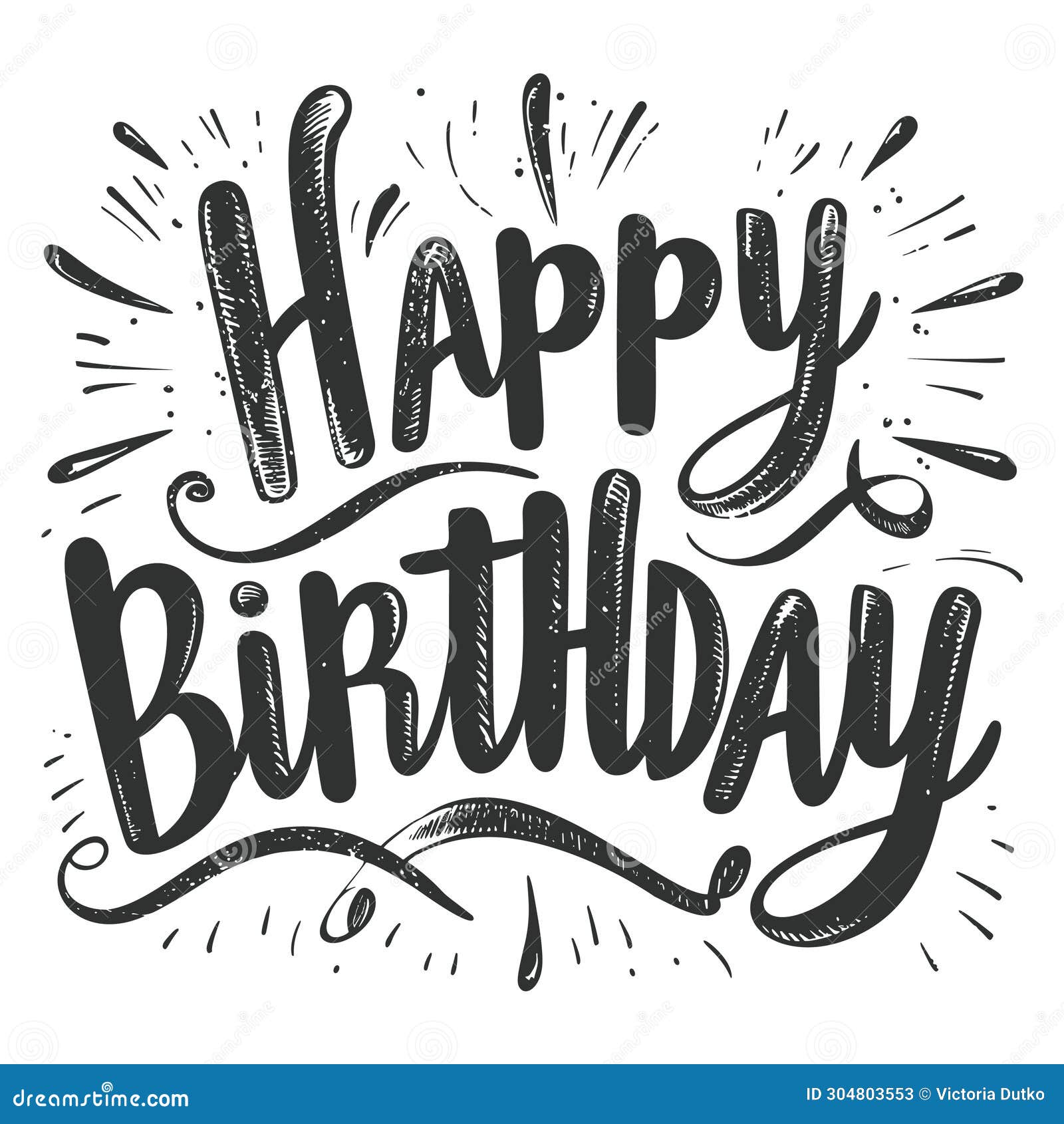 Happy Birthday, Lettering. Hand-drawn Vector Illustration Stock Vector ...