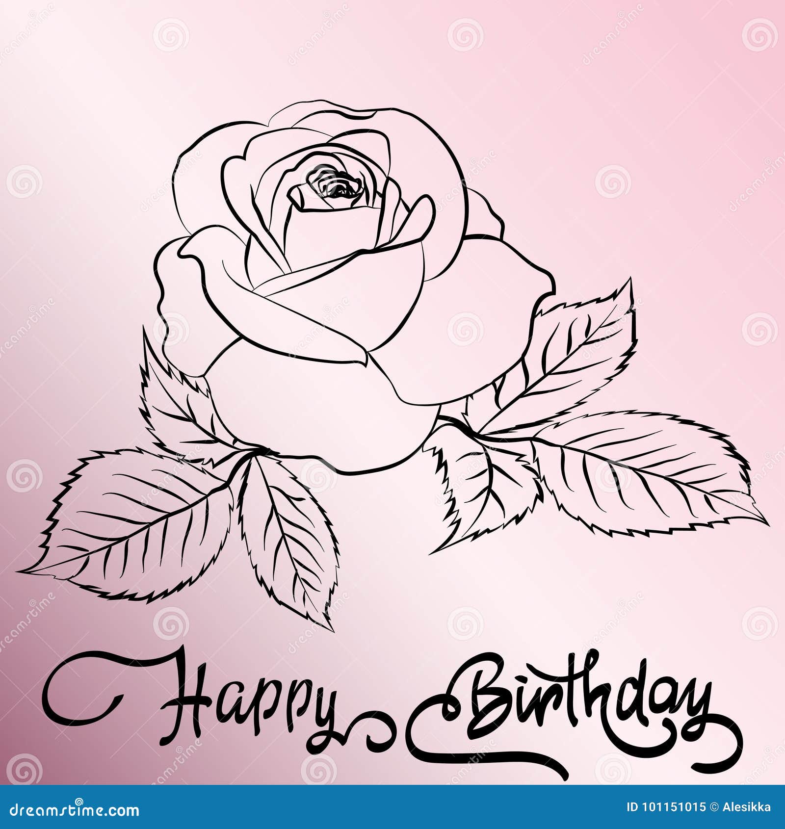 Happy Birthday Lettering and Rose on Pink Background Stock ...