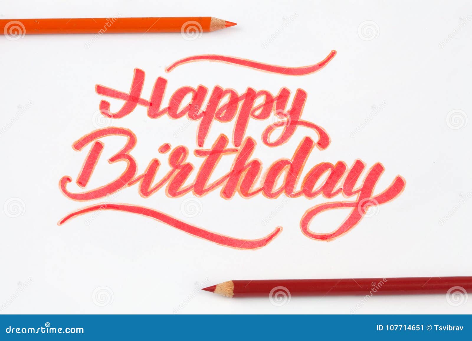 Happy Birthday Lettering on White Background with Pencils. Stock Image ...