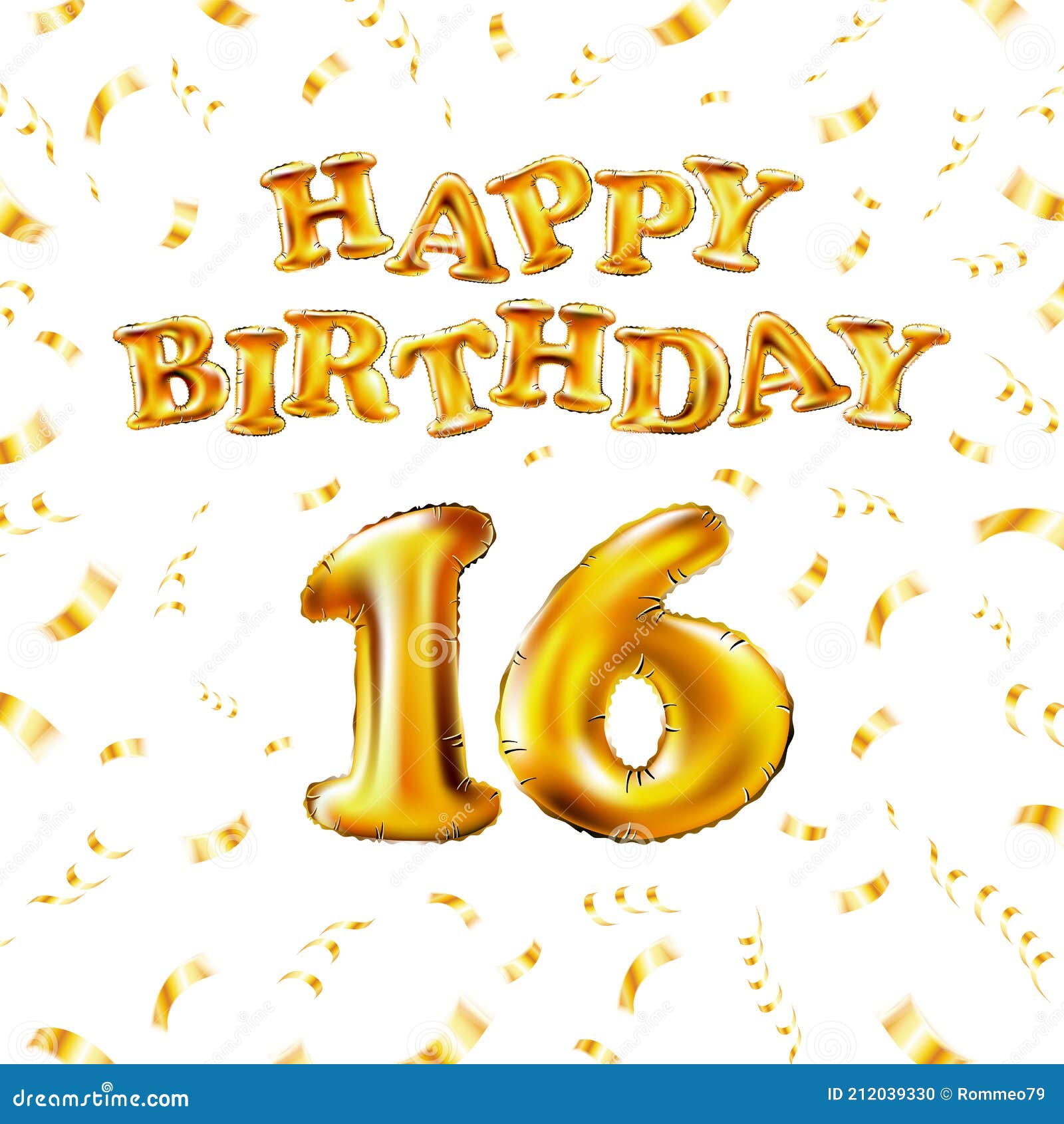 16 Happy Birthday Message Made of Golden Inflatable Balloon Sixteen ...