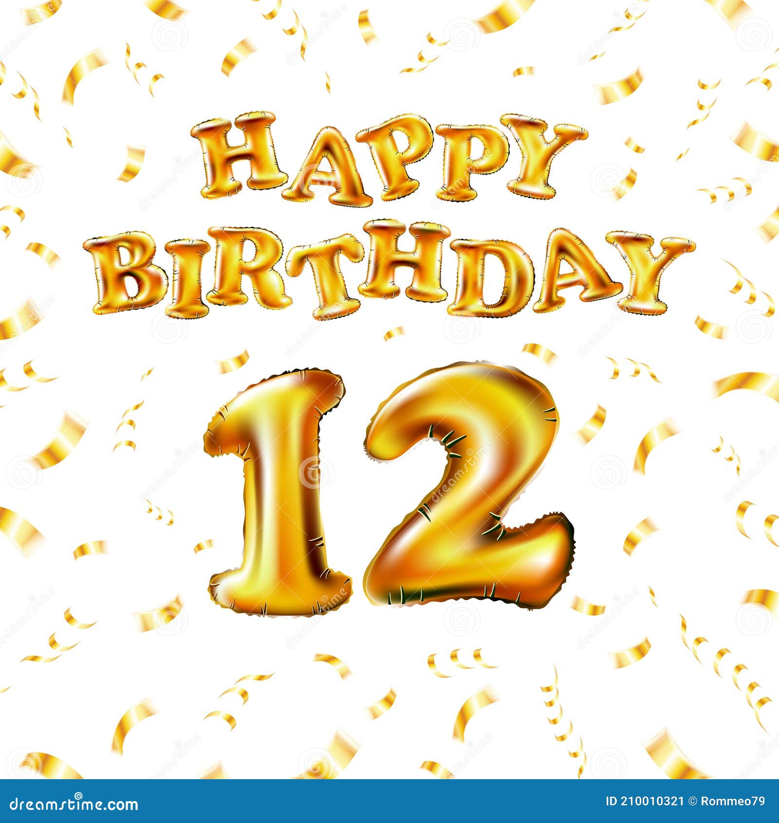 12 Happy Birthday Message Made of Golden Inflatable Balloon Twelve ...