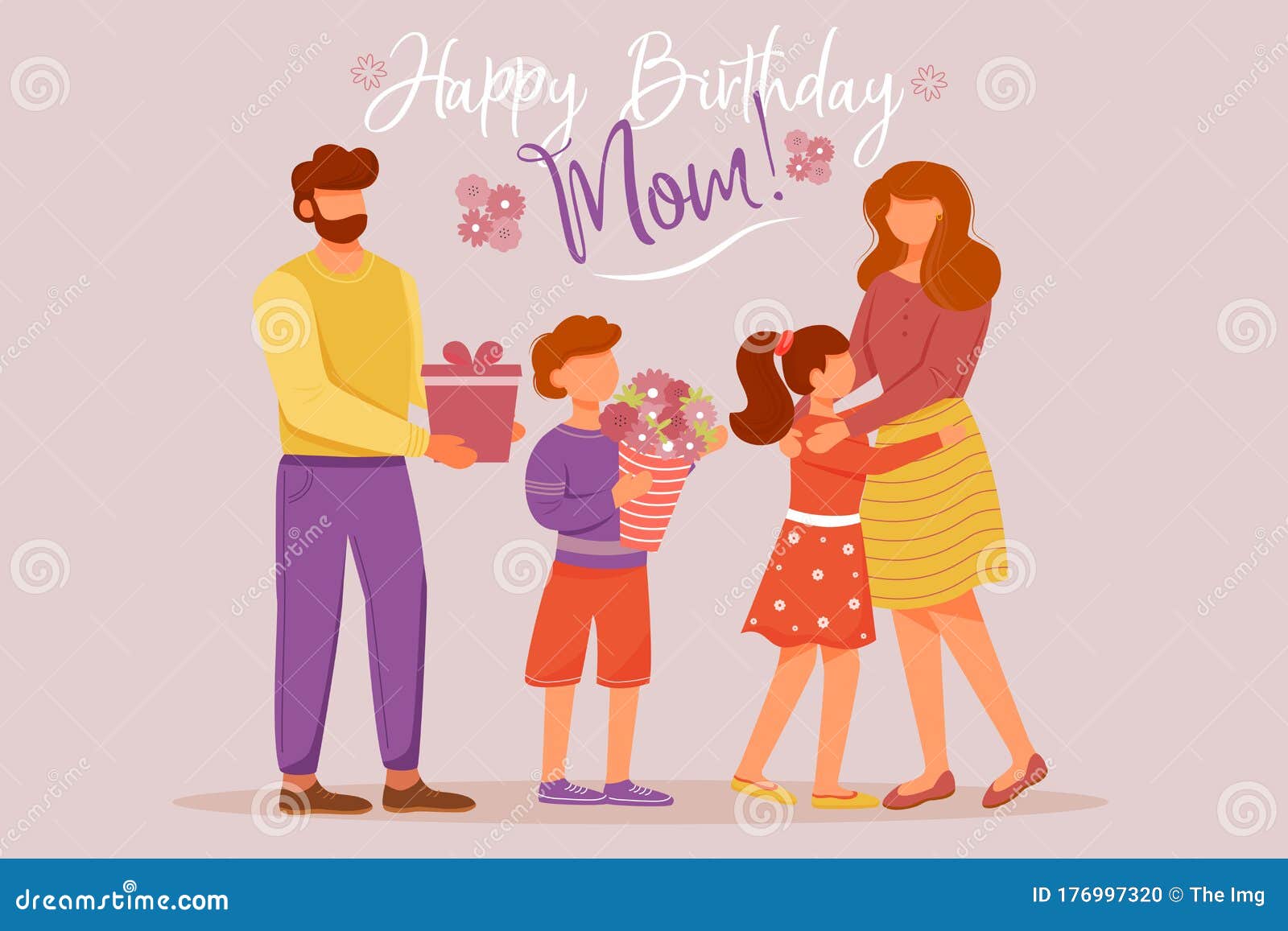 Happy Birthday Mom Greeting Card Flat Vector Template Stock Vector -  Illustration of layout, birthday: 176997320