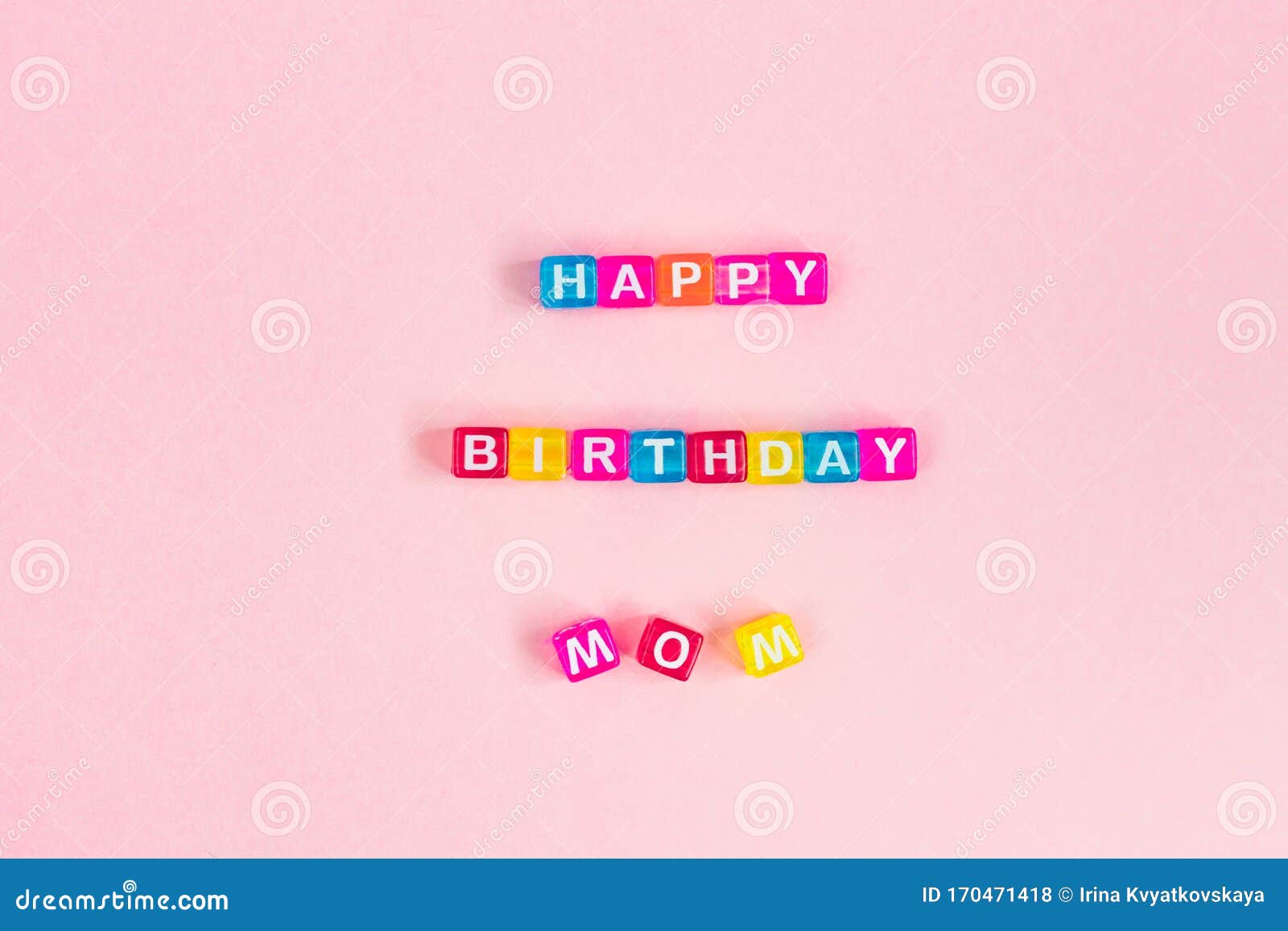 Happy Birthday Mom Inscription Made of Colorful Cube Beads with Letters ...