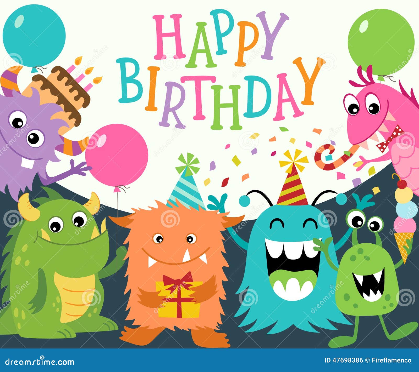 Happy Birthday Monsters stock vector. Illustration of card 