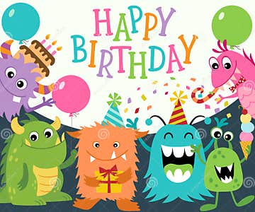 Happy Birthday Monsters stock vector. Illustration of happy - 47698386