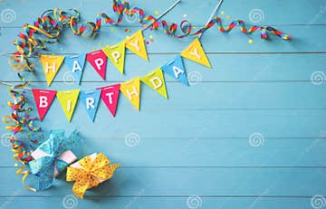 Happy Birthday Party Background with Text and Colorful Tools Stock ...