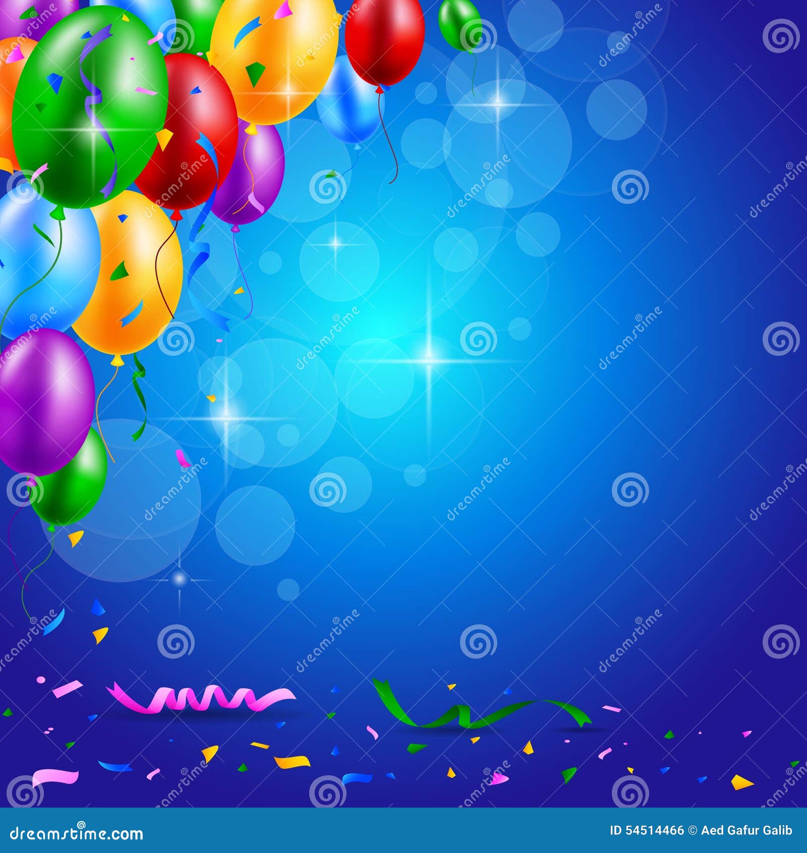 Happy Birthday Party With Balloons And Ribbons Background Illustration  54514466 - Megapixl