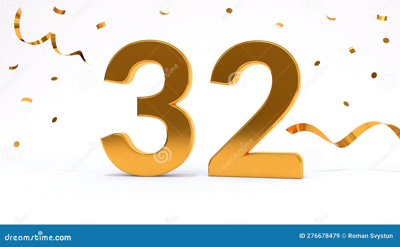 Happy 32 Birthday Party Celebration. Gold Numbers with Glitter Gold ...