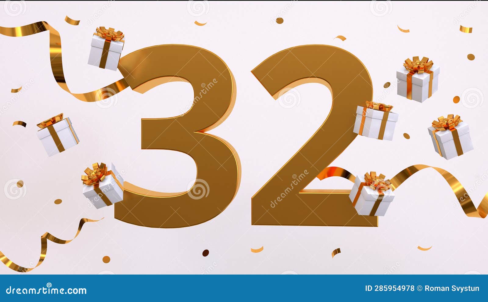 Happy 32 Birthday Party Celebration. Gold Numbers with Glitter Gold ...