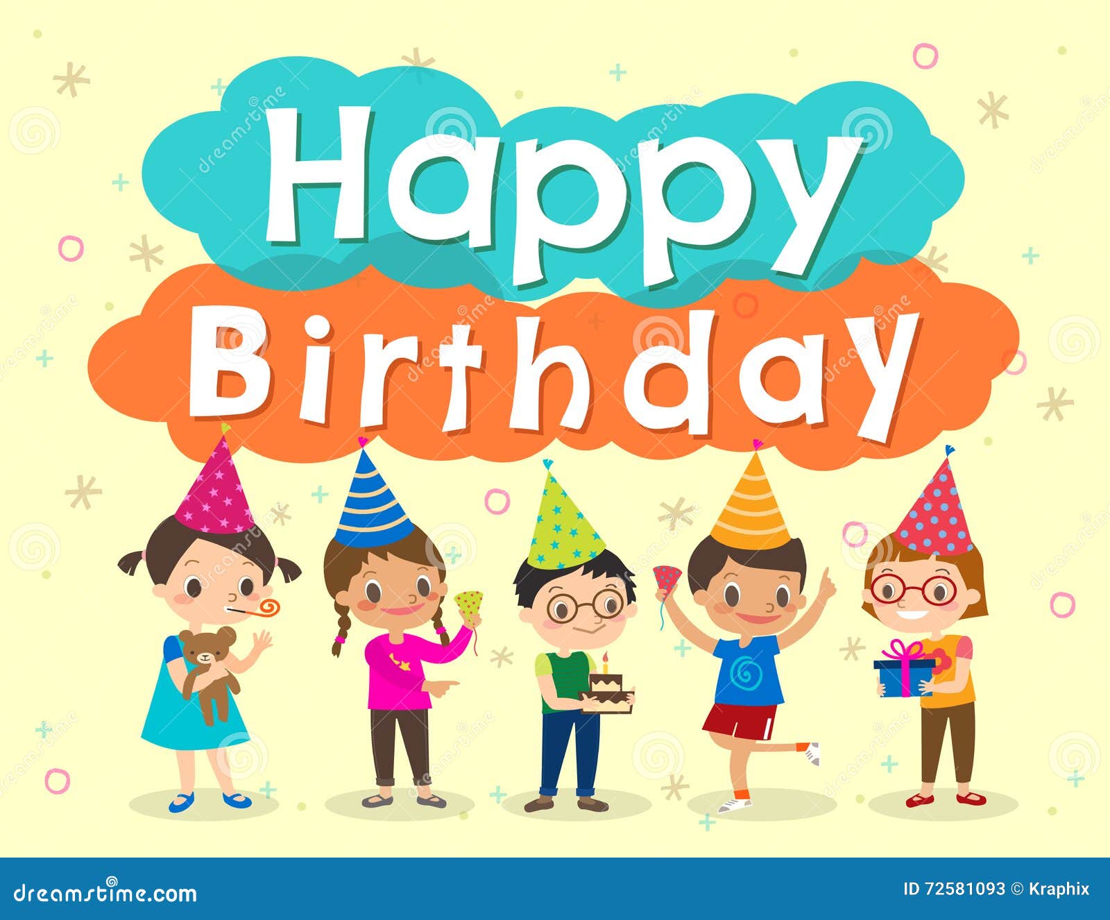 Happy Birthday Party Kids Cartoon Design Template Stock Vector -  Illustration of gift, smile: 72581093