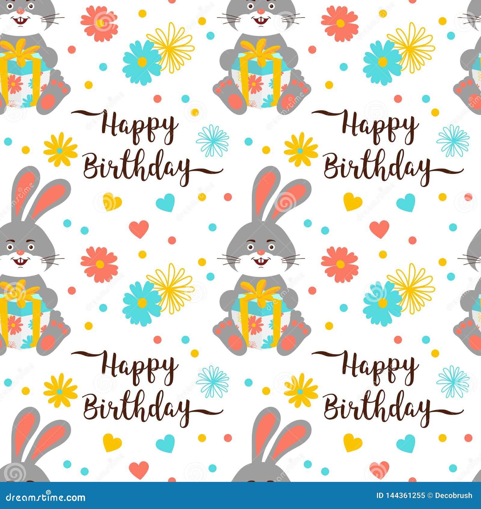 Happy Birthday Pattern Seamless, Trendy Birthday Lettering and Cartoon ...