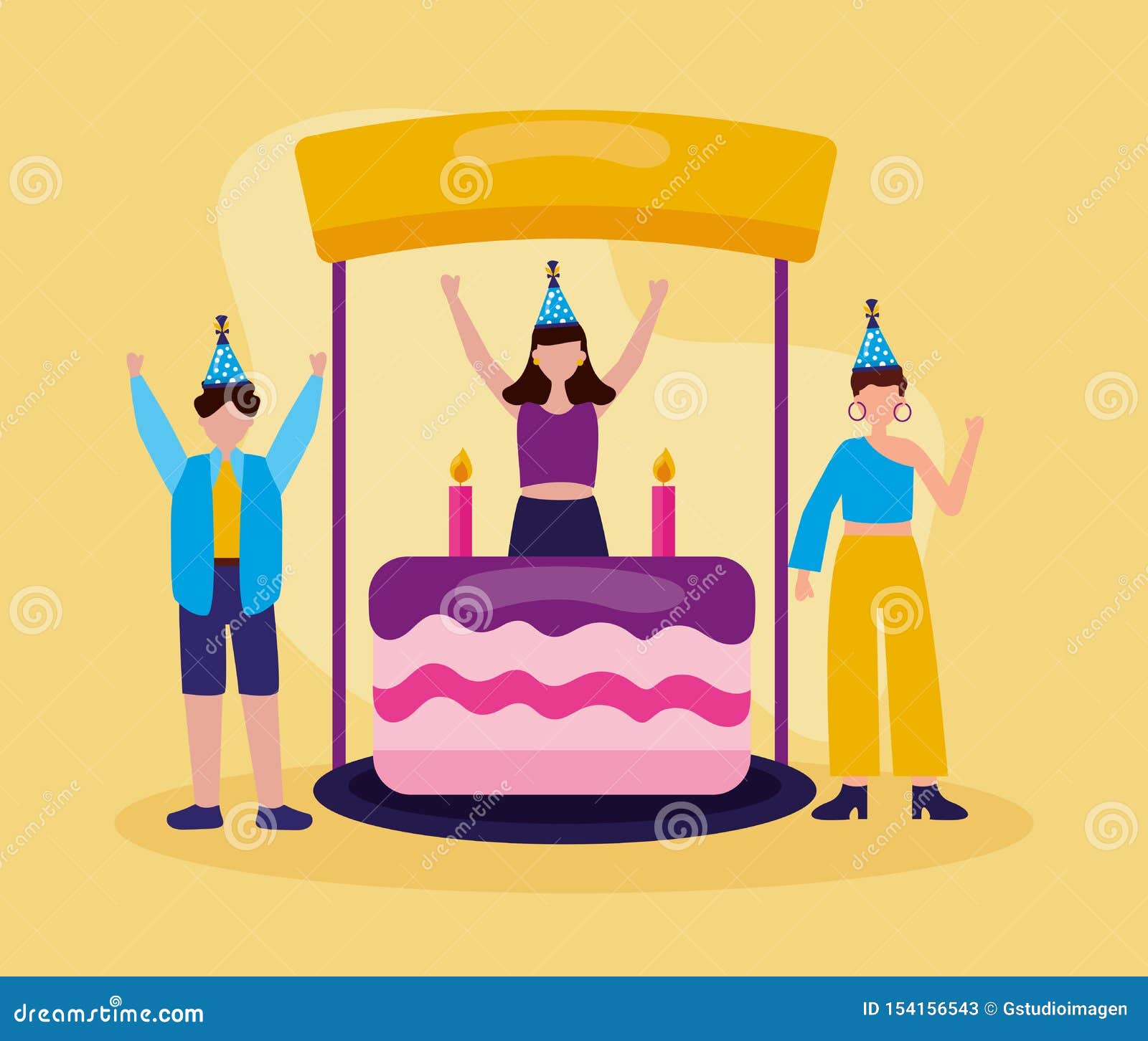 Happy Birthday People Flat Design Stock Illustration - Illustration of ...