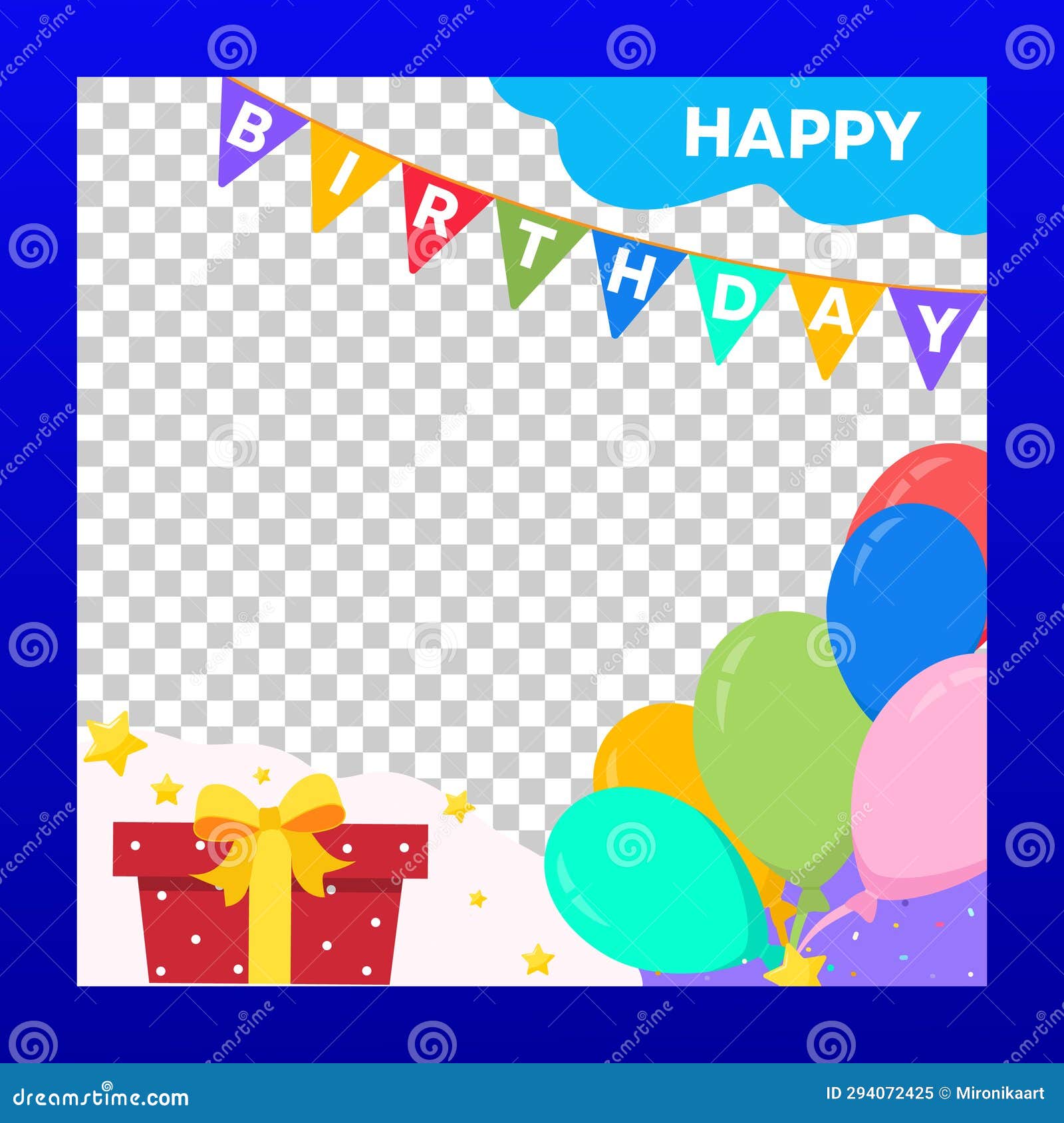 Happy Birthday Photo Frame. Flat Cartoon Style Birthday Party Photo ...