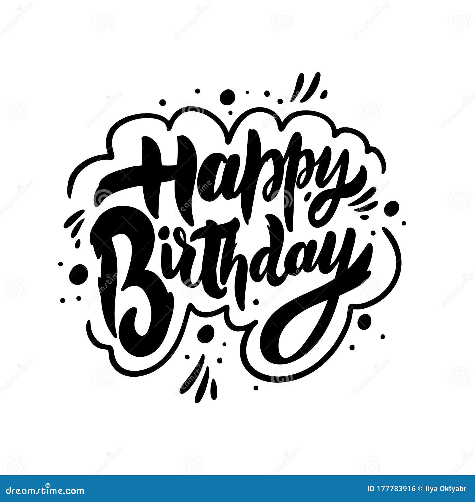 Happy Birthday Phrase. Modern Brush Calligraphy. Black Color. Vector ...