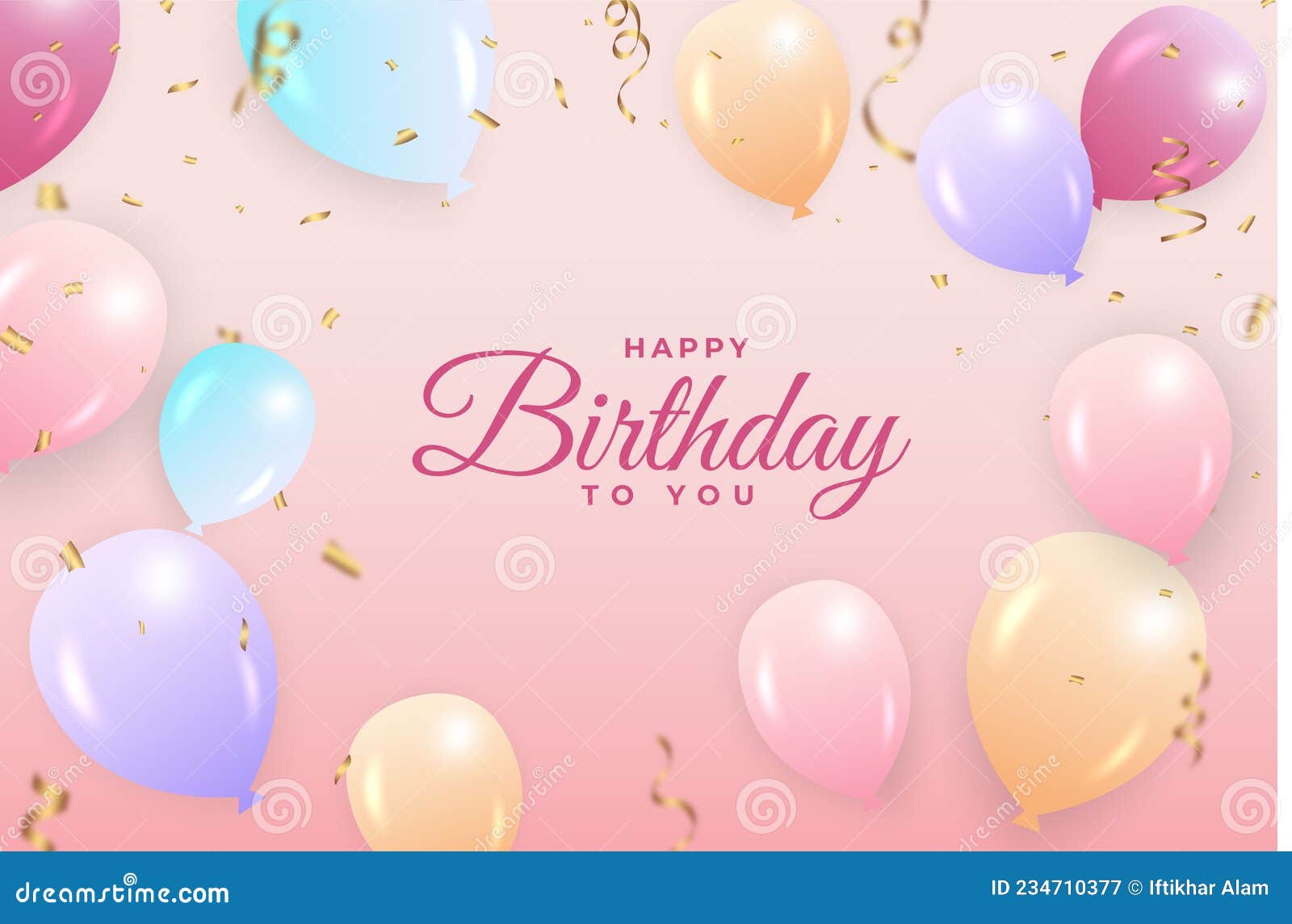 Happy Birthday with Pink Background and Gold Confetti. Birthday Background  with Colorful Balloons Stock Vector - Illustration of colorful, greeting:  234710377