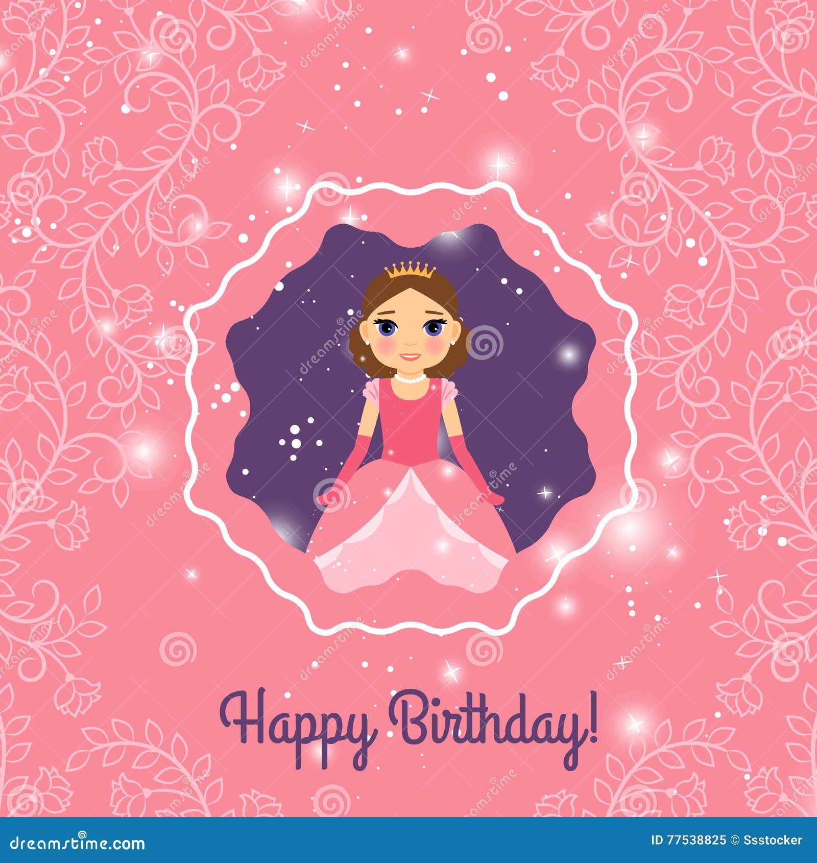 Happy Birthday Pink Princess Greeting Card Stock Vector - Illustration ...