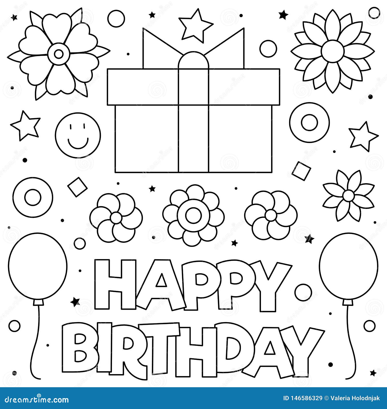 Happy Birthday. Present. Coloring Page. Vector Illustration. Stock ...