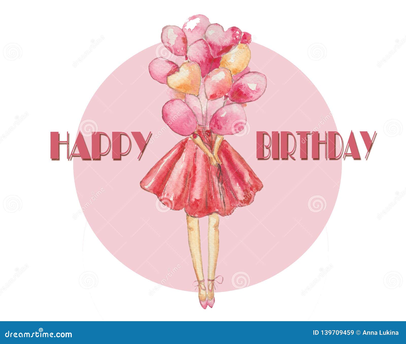 Happy Birthday Pretty Lady Ballon Pink Stock Illustration - Illustration of  isolated, dress: 139709459