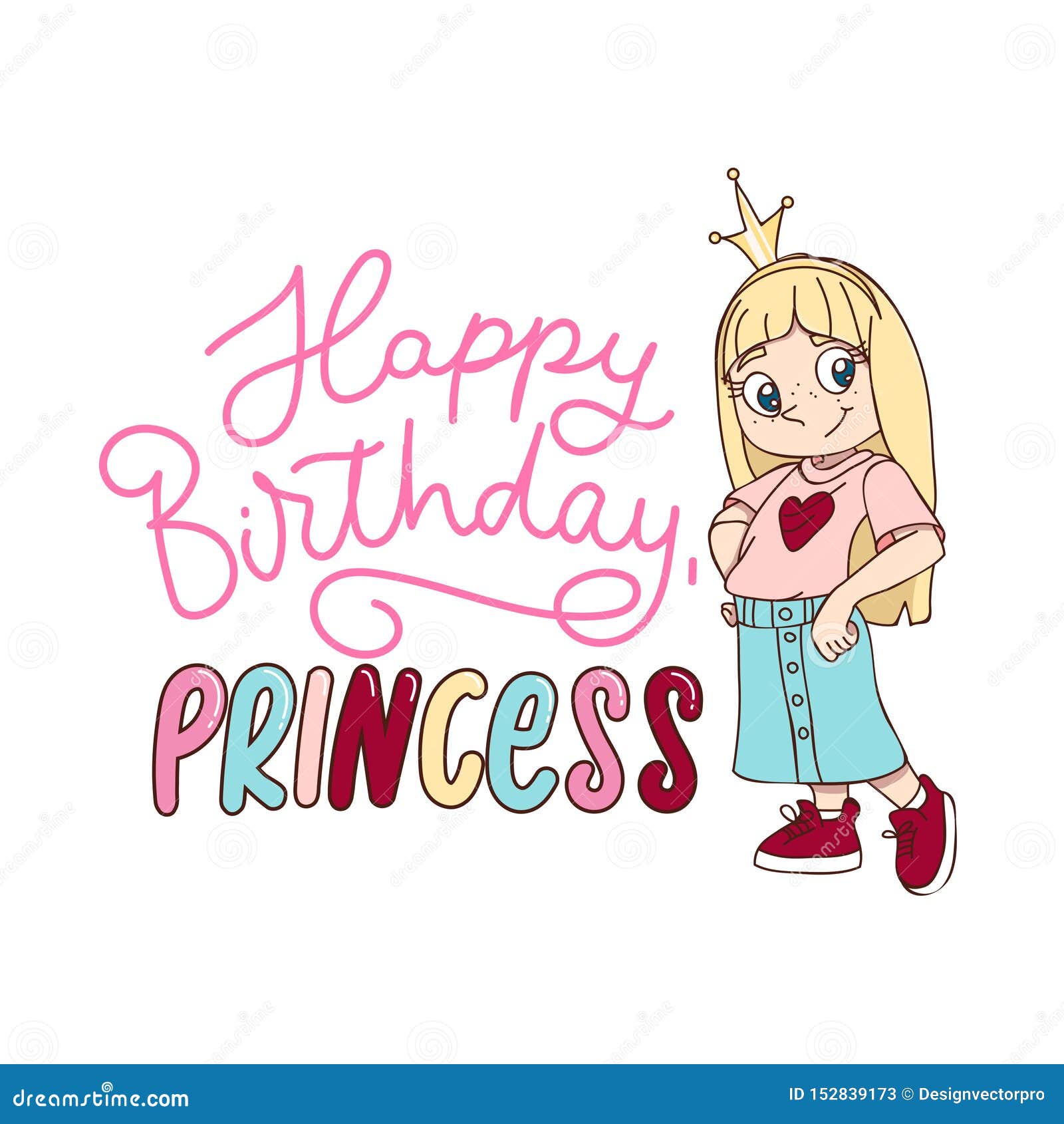 Happy Birthday Princess Greeting Card Design in Cartoon Style with a  Stylish Girl Wearing a  Princess Birthday Design Stock Vector -  Illustration of girl, blonde: 152839173