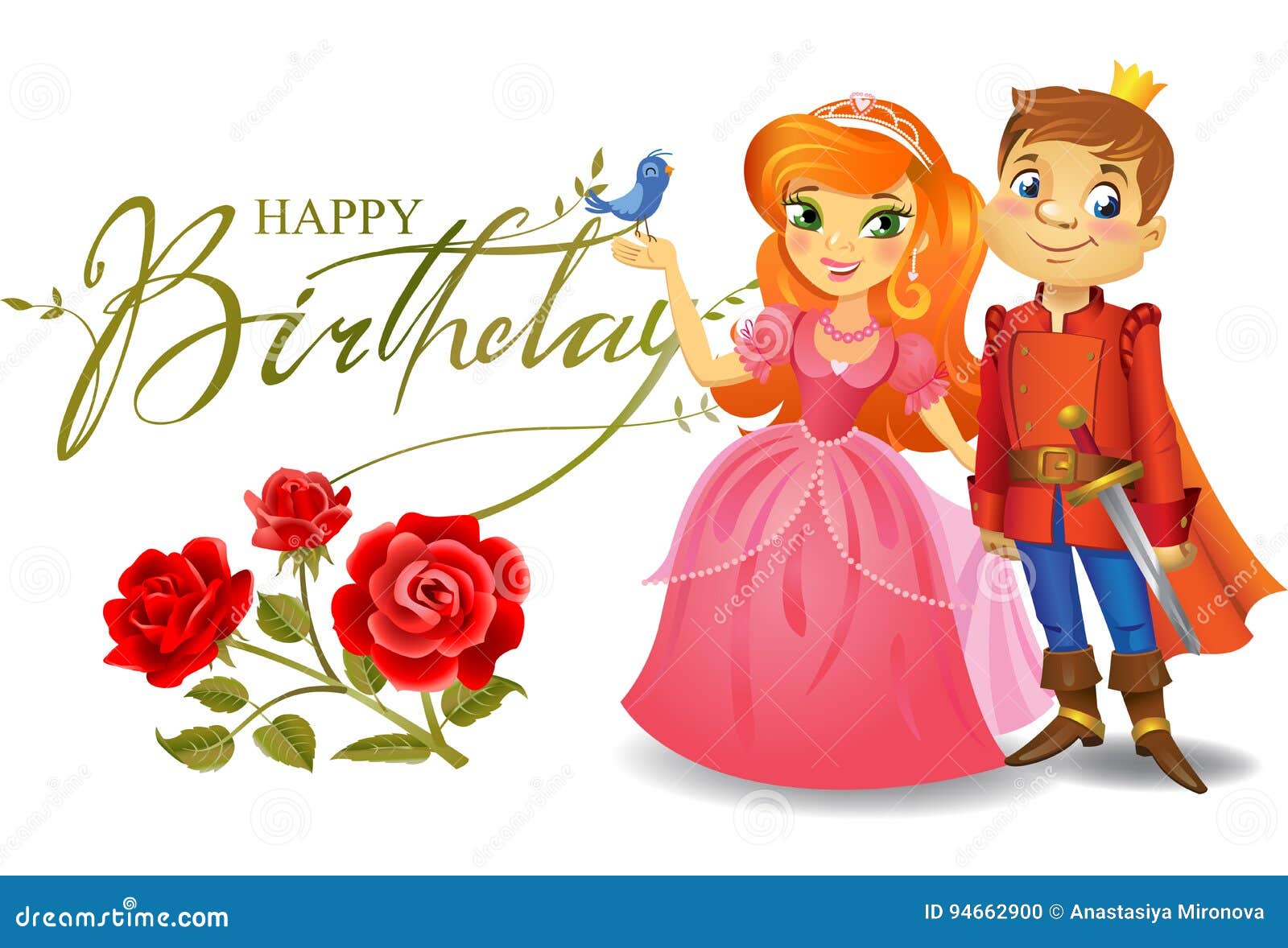 Download Happy Birthday, Princess And Prince, Greeting Card. Stock ...