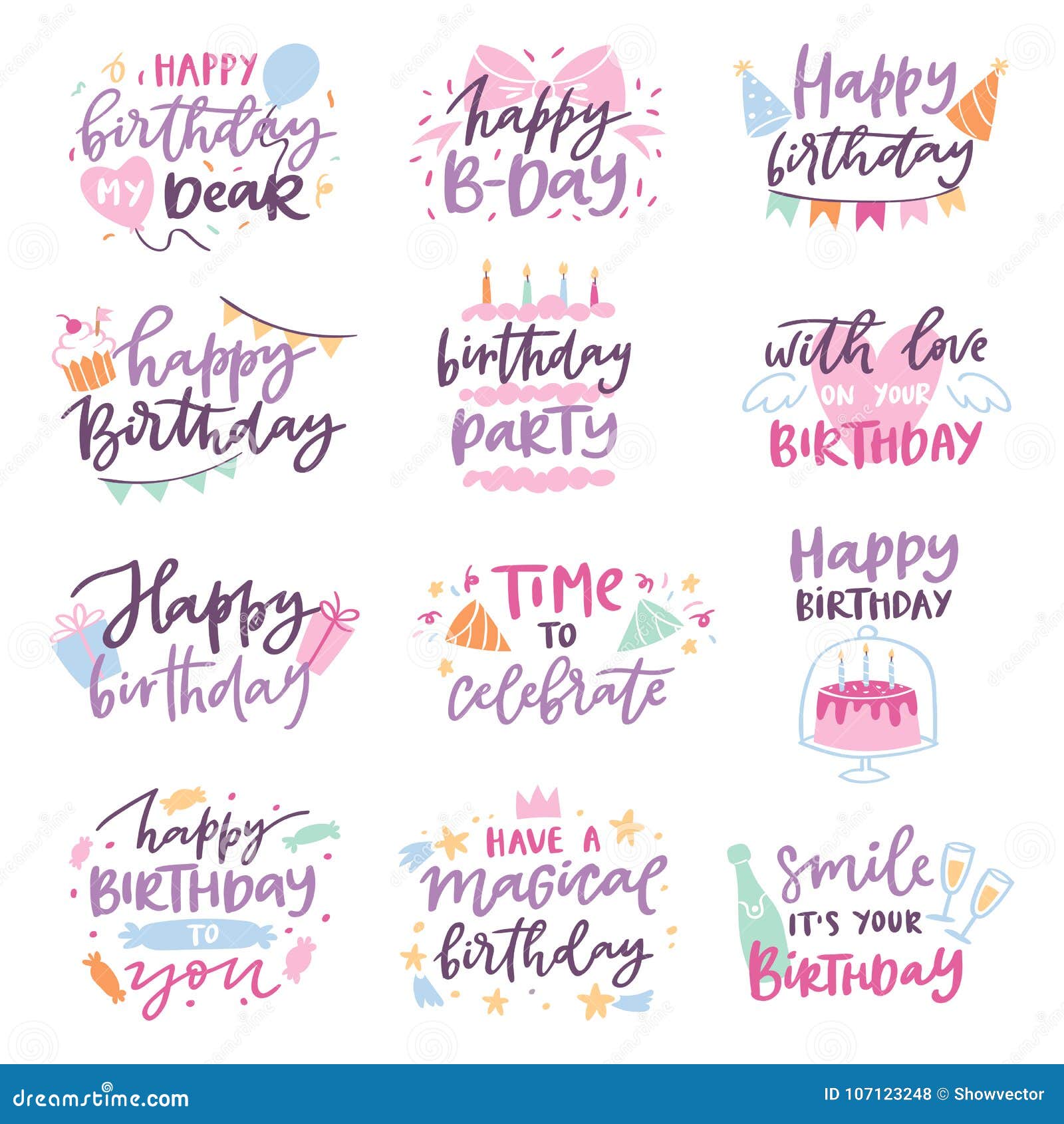 happy birthday quote anniversary text sign kids birth lettering type with calligraphy letters or textual font for