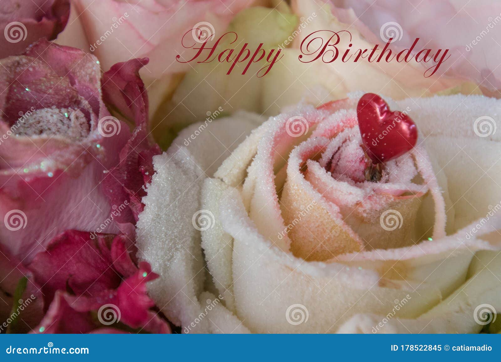 Happy Birthday Roses and Heart Stock Image - Image of heart, rose ...