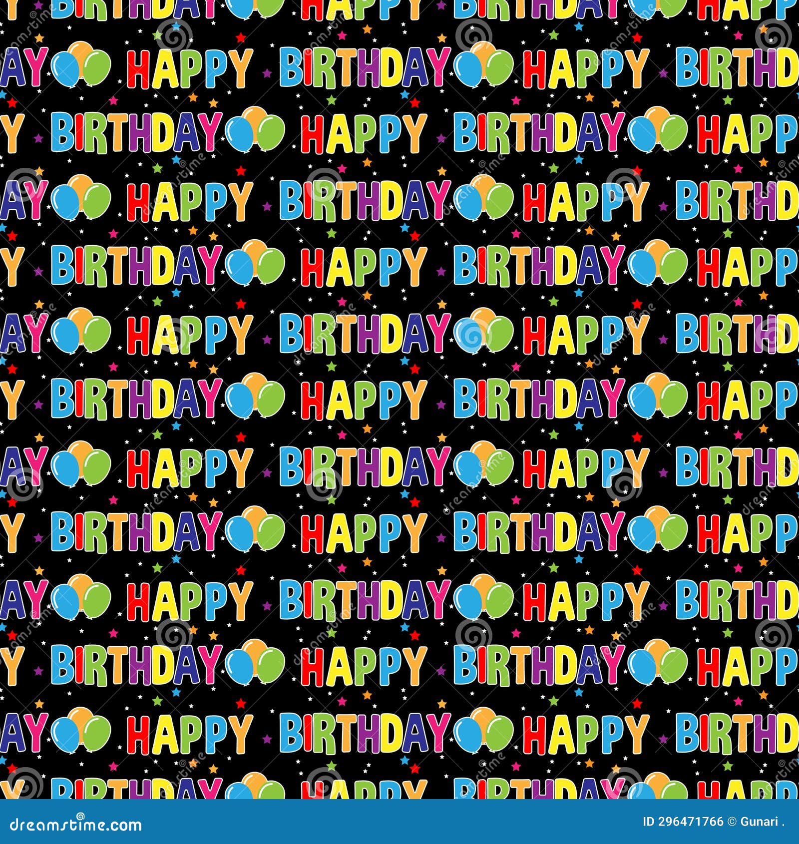 Happy Birthday Seamless Pattern on Black Color Background Stock ...