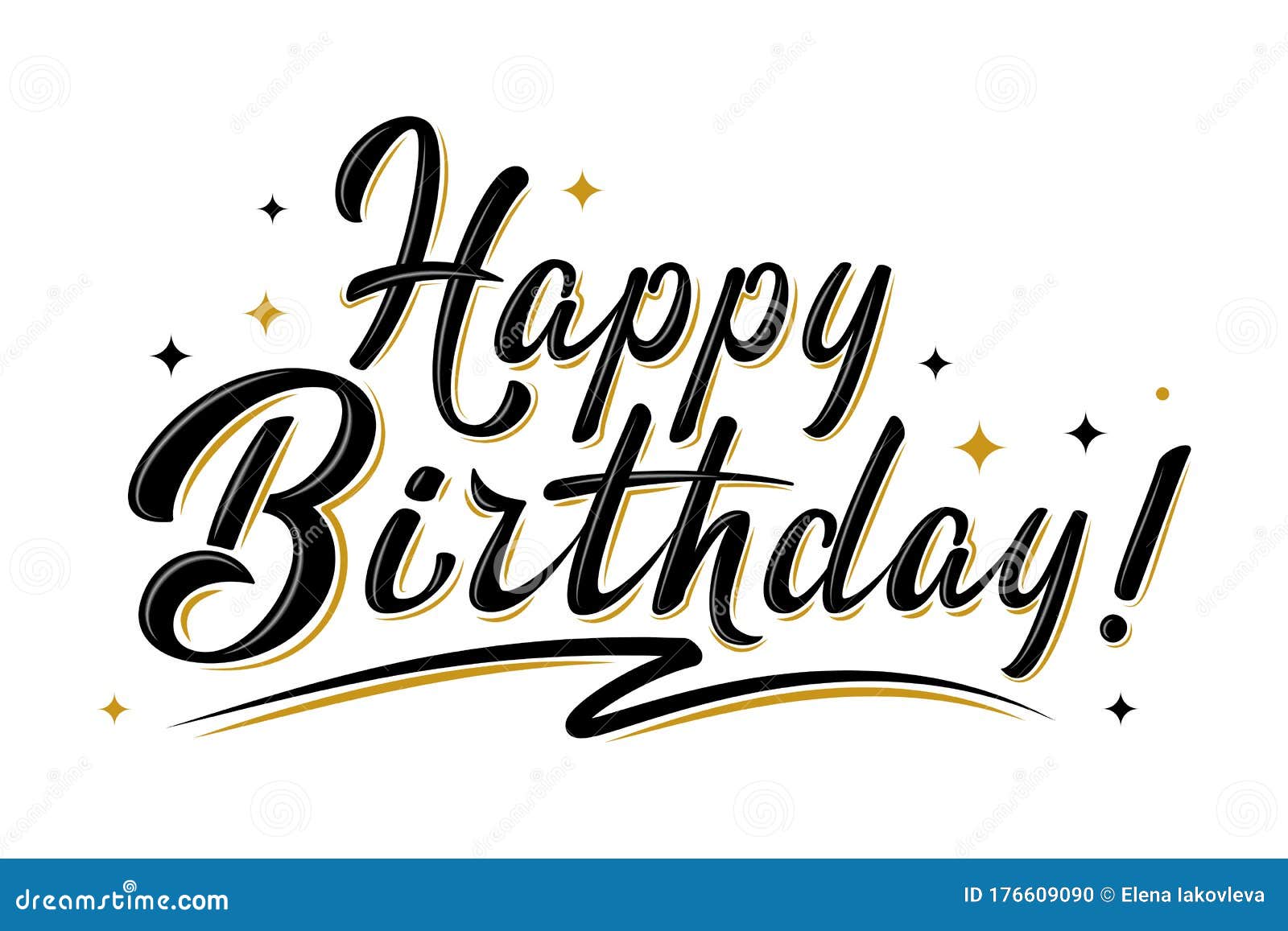 Happy Birthday Sign. Hand Drawn Modern Brush Lettering with Golden ...