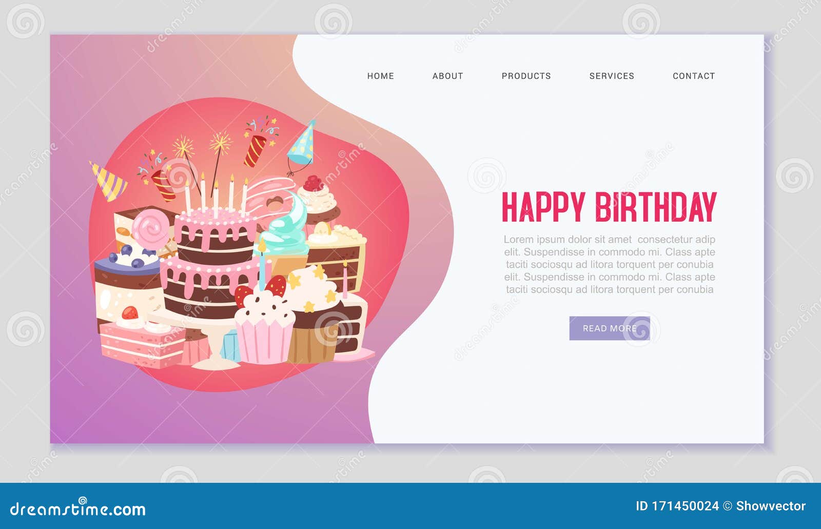 Happy Birthday Sweets Festive Web Template Vector Illustration. Happy