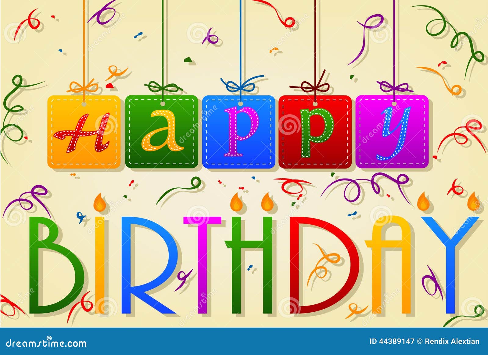 Happy Birthday Tag Stitching Card with Ribbon Stock Vector ...