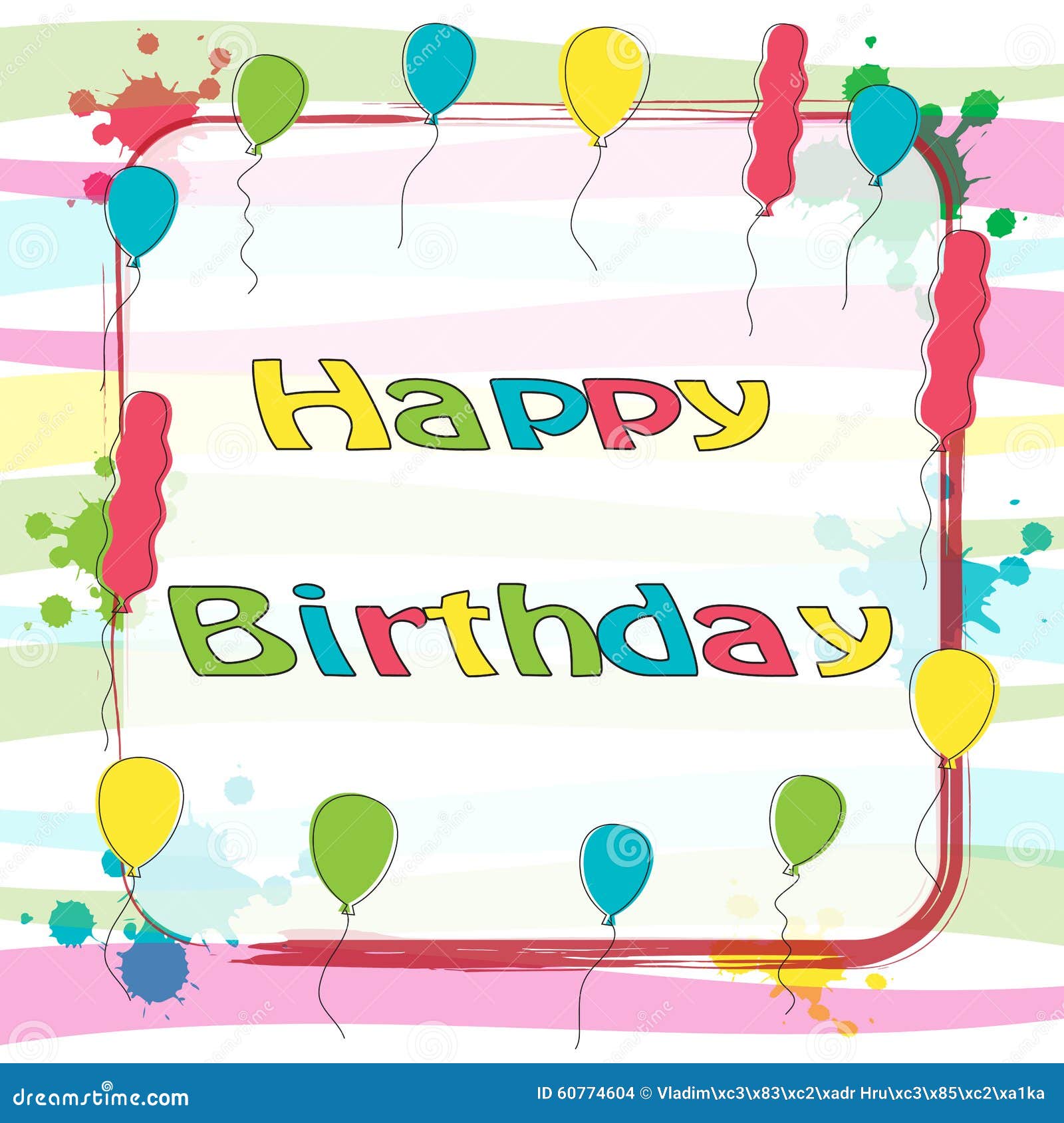 Happy Birthday Text with Balloon Colorful Greeting Card Banner ...